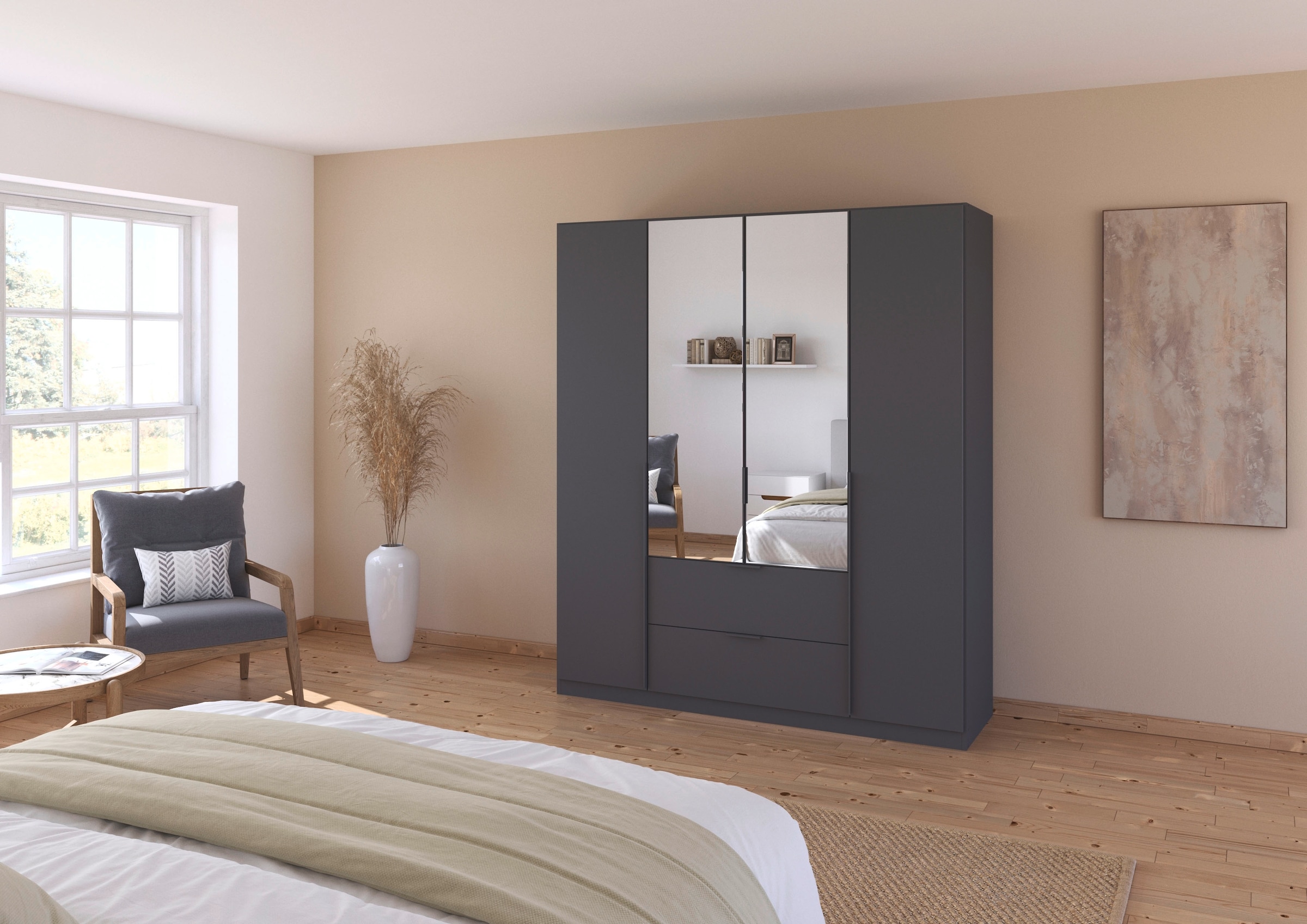 rauch Drehtürenschrank »Kleiderschrank Schrank Garderobe AGORDO mit Dekor- oder Hochglanzfront«, (in zwei Griff-Farben mit Dekor- oder Hochglanzfront), mit Außenschubkästen, in 6 Breiten und 2 Höhen MADE IN GERMANY