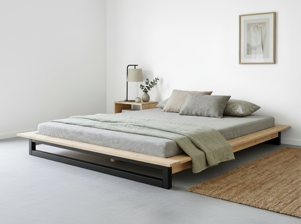OTTO home Futonbett »Kobe, Massivholzbett aus Kiefer im Industrial Design, 200 KG belastbar« B/T/H:165/225/18,1 cm,  stabiles Kufengestell,  rundum Ablagefläche, FSC, Made in Europe