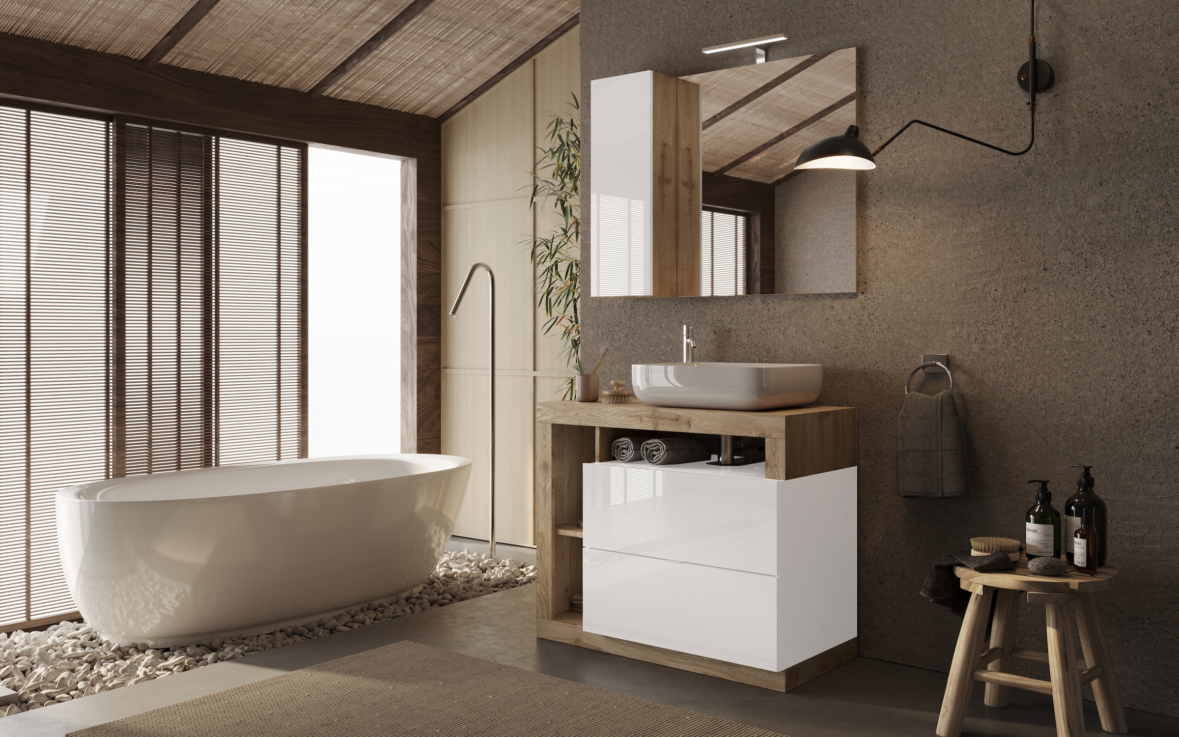 welltime Waschtisch »Hamburg« 2 Schubkästen, Breite 92 cm, Soft-Close, inkl. Keramik-Aufsatzbecken