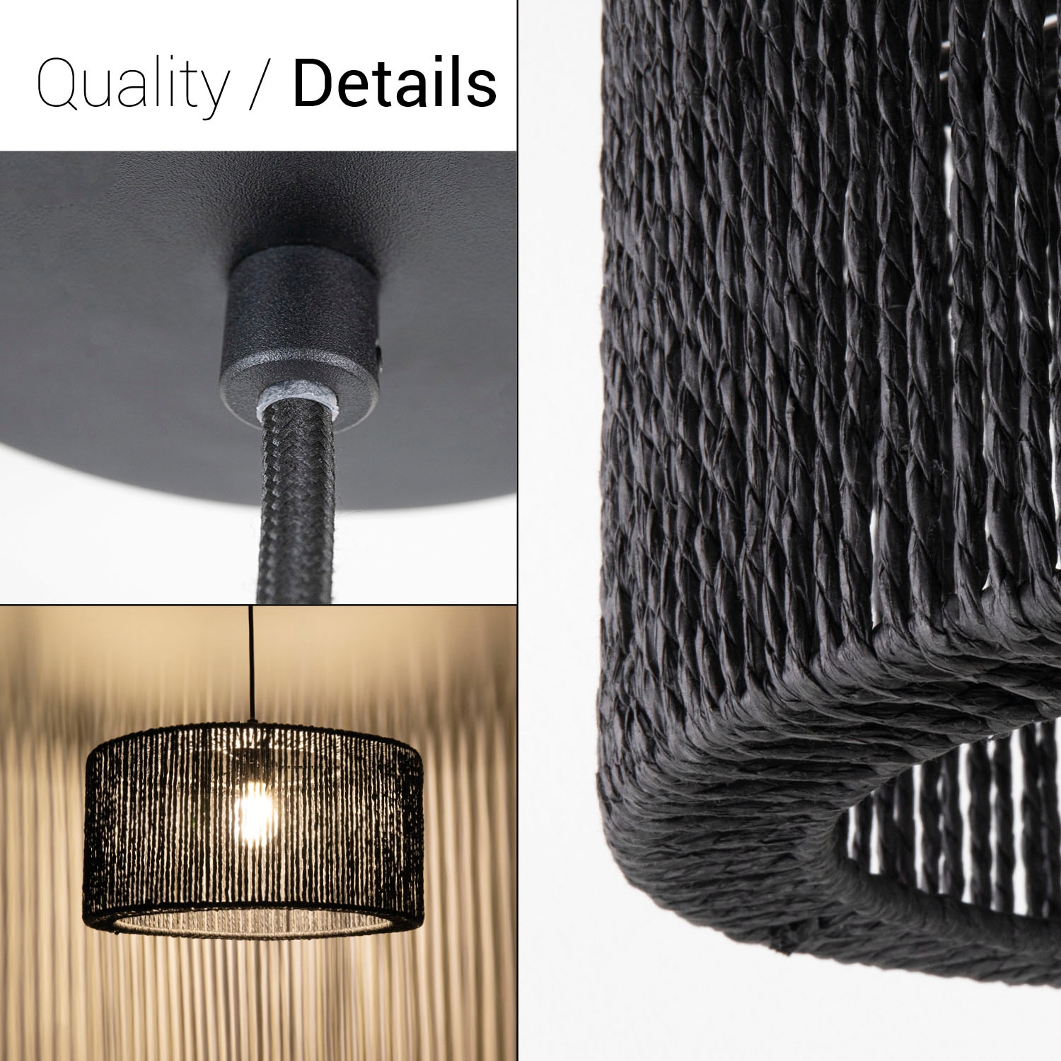 Paco Home Pendelleuchte »Hugo Reyna«, Leuchtmittel E27 | ohne Leuchtmittel, Wohnzimmer Rattan Optik Esszimmer Boho Lampenschirm Papier Groß