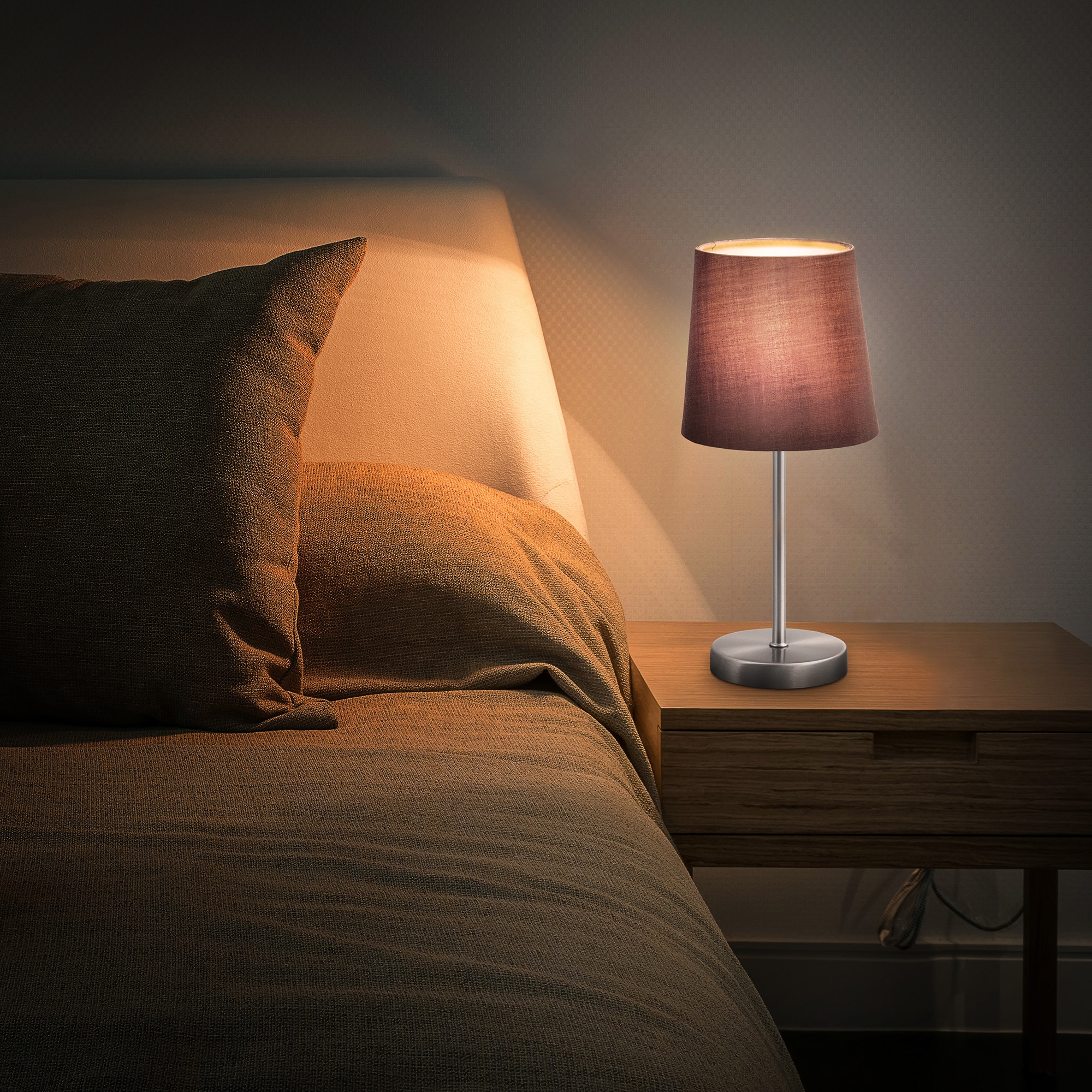 Stoff, E14, B.K.Licht Wohnzimmerlampe, Tischlampe, online flammig-flammig, 1 bestellen Tischleuchte, grau Nachttisch-Leuchte,