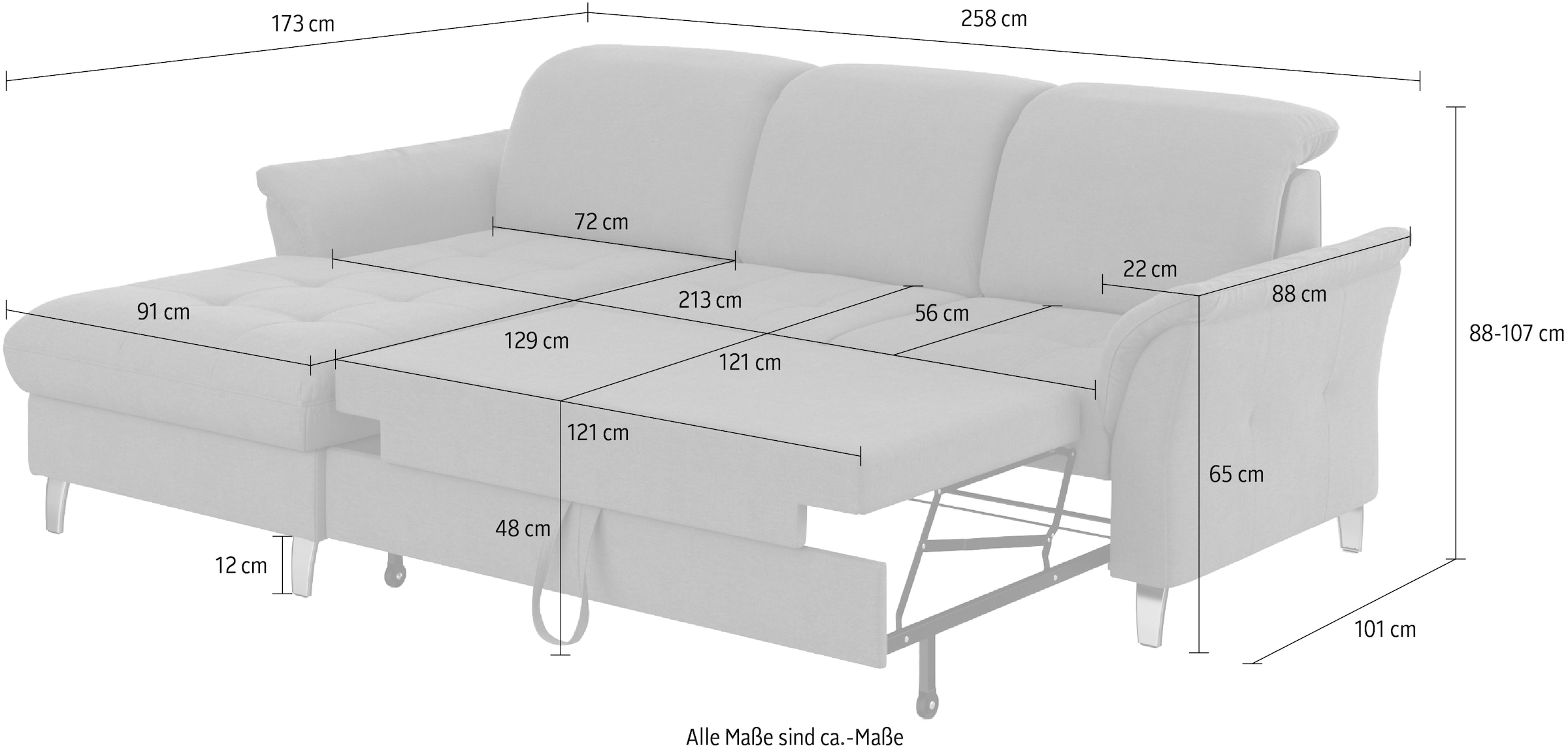 sit&more Ecksofa »Maggiore L-Form«, wahlweise mit Kopfteilverstellung, Bettfunktion und Bettkasten