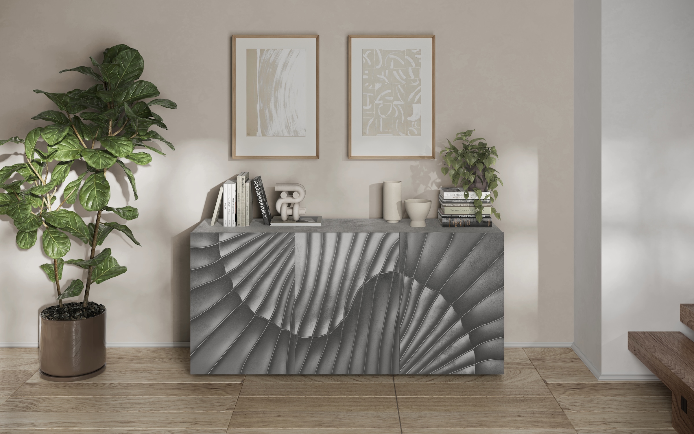 INOSIGN Sideboard »Snake Breite 181 cm, moderne Kommode mit 3 Türen«, Anrichte mit viel Stauraum, Front mit besonderem Siebdruck