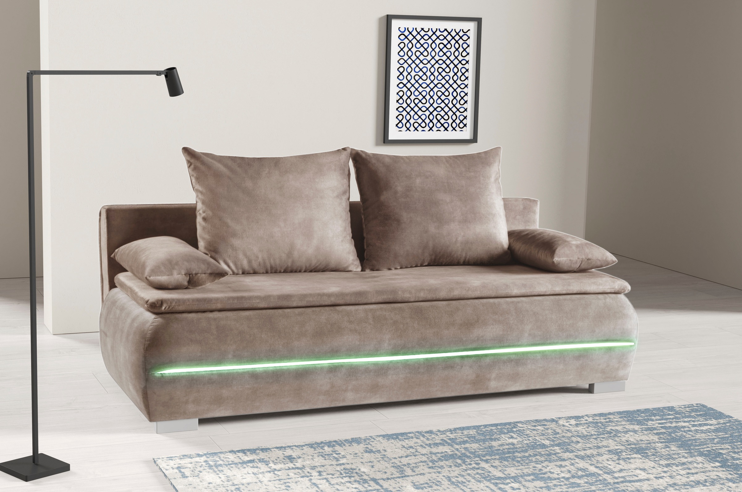 WERK2 Schlafsofa »Tekla LED, Bettcouch Breite 206cm, Liegefläche 200/140cm, günstig online kaufen