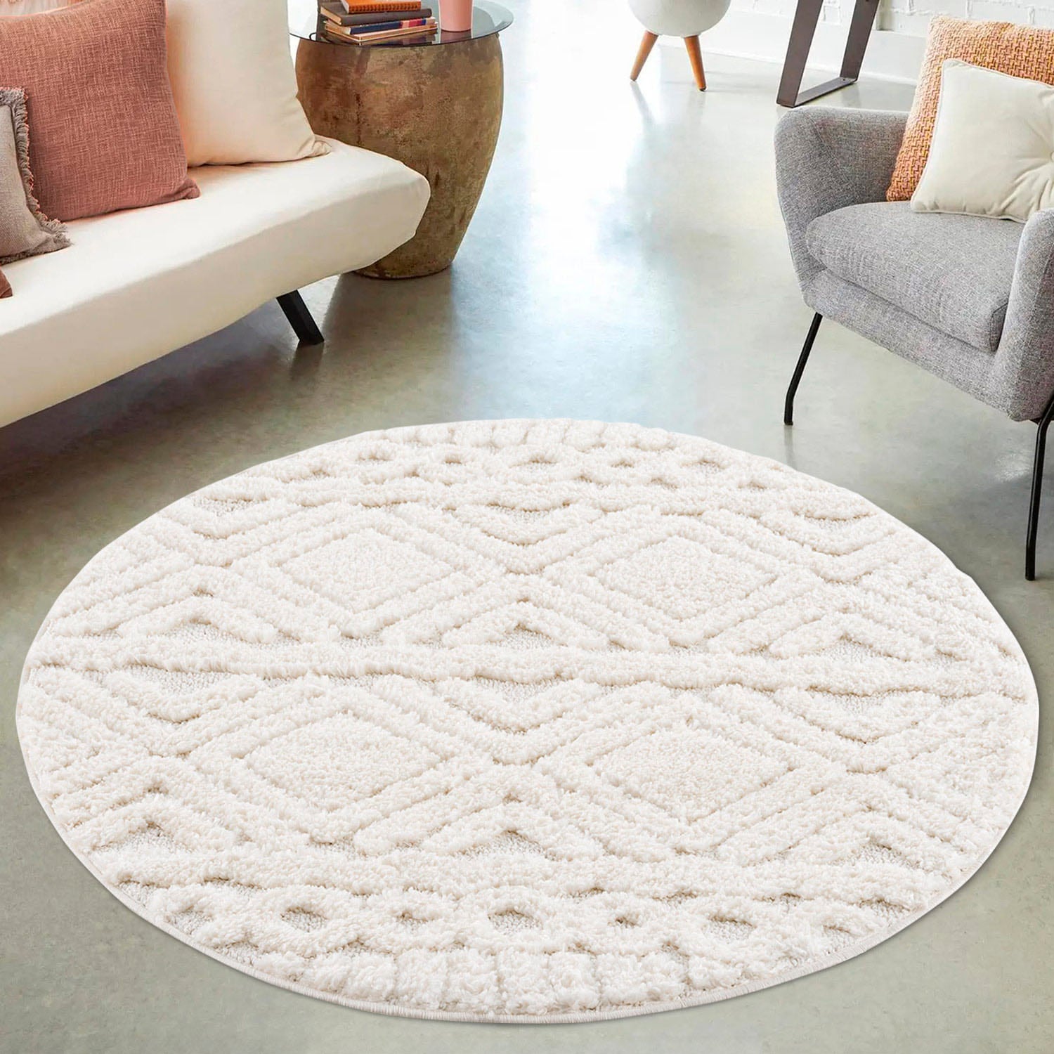 Home affaire Hochflor-Teppich »Andro«, rund, 20 mm Höhe, Boho Stil, weich, günstig online kaufen