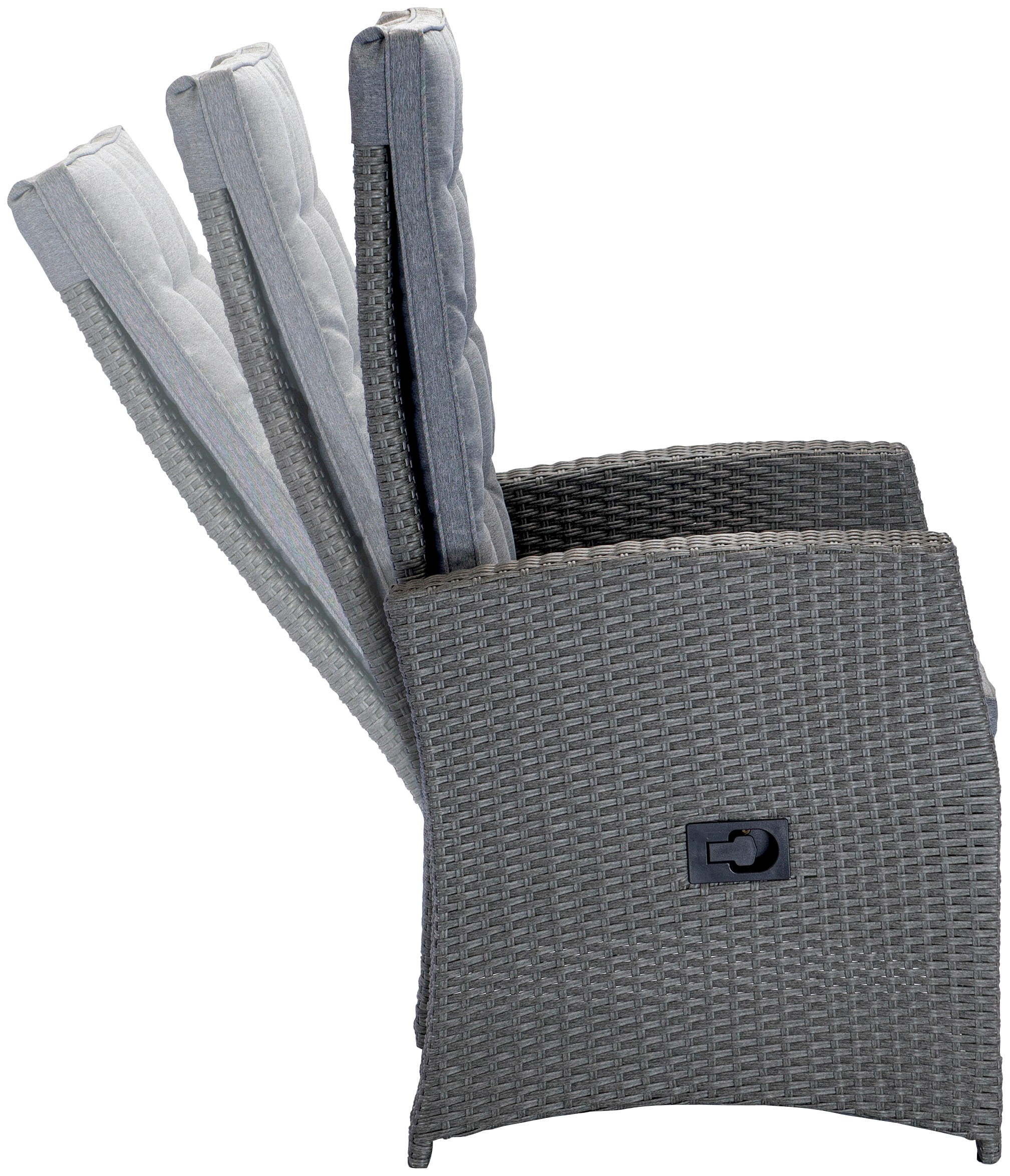KONIFERA Gartenlounge-Set »Paris«, (Set, 9 tlg., 2x Sessel, 2x Hocker, 1x Tisch 50x50x51,5 cm, inkl. Schutzhülle), verstellbare Rückenlehne, Polyrattan, Aluminium, inkl. Auflagen
