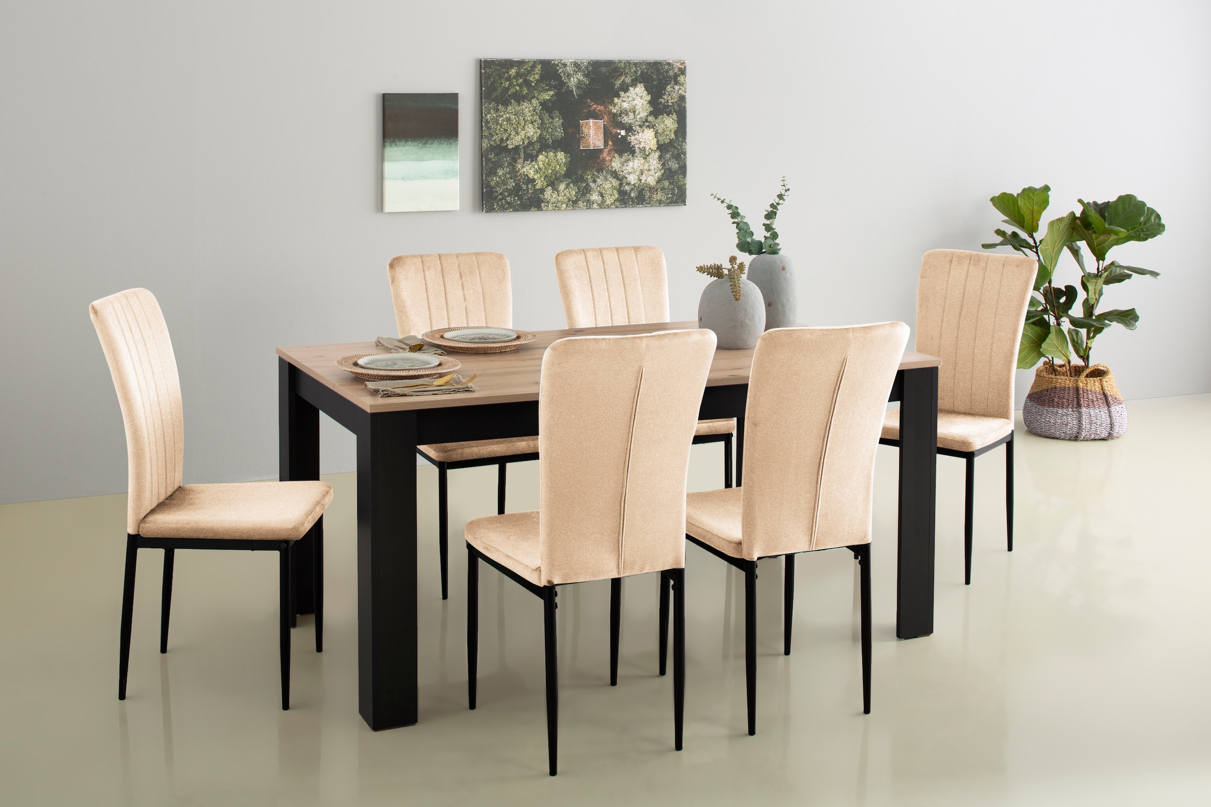 Home affaire Essgruppe »Bergamo«, (Set, 7 tlg.), 7-teilige Tischgruppe mit  modernem Esszimmerstuhl und Esstisch online bestellen