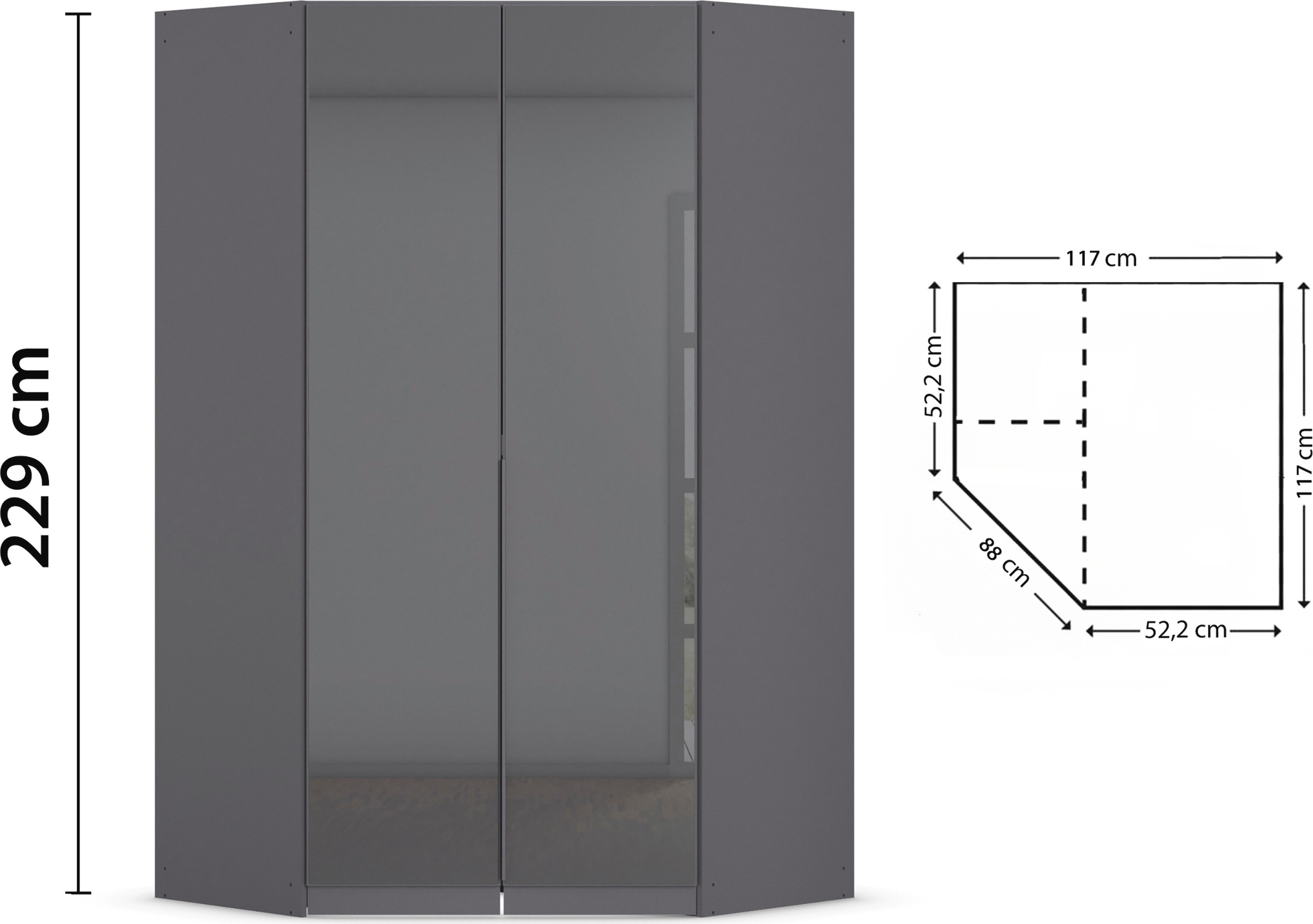 rauch Eckkleiderschrank »Kleiderschrank Schrank Ankleidezimmer Schlafzimmer Garderobe AGORDO«, (in zwei Griff-Farben), mit Glastüren, voll ausgestattet mit viel Stauraum MADE IN GERMANY
