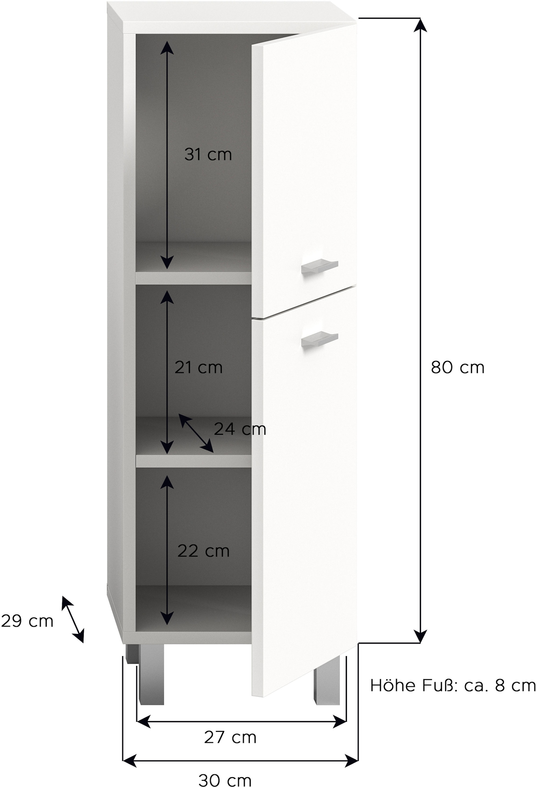welltime Midischrank »Tampa, Höhe 80cm, hängend oder stehend montierbar«, Badschrank, Bad-Möbel, Badezimmer