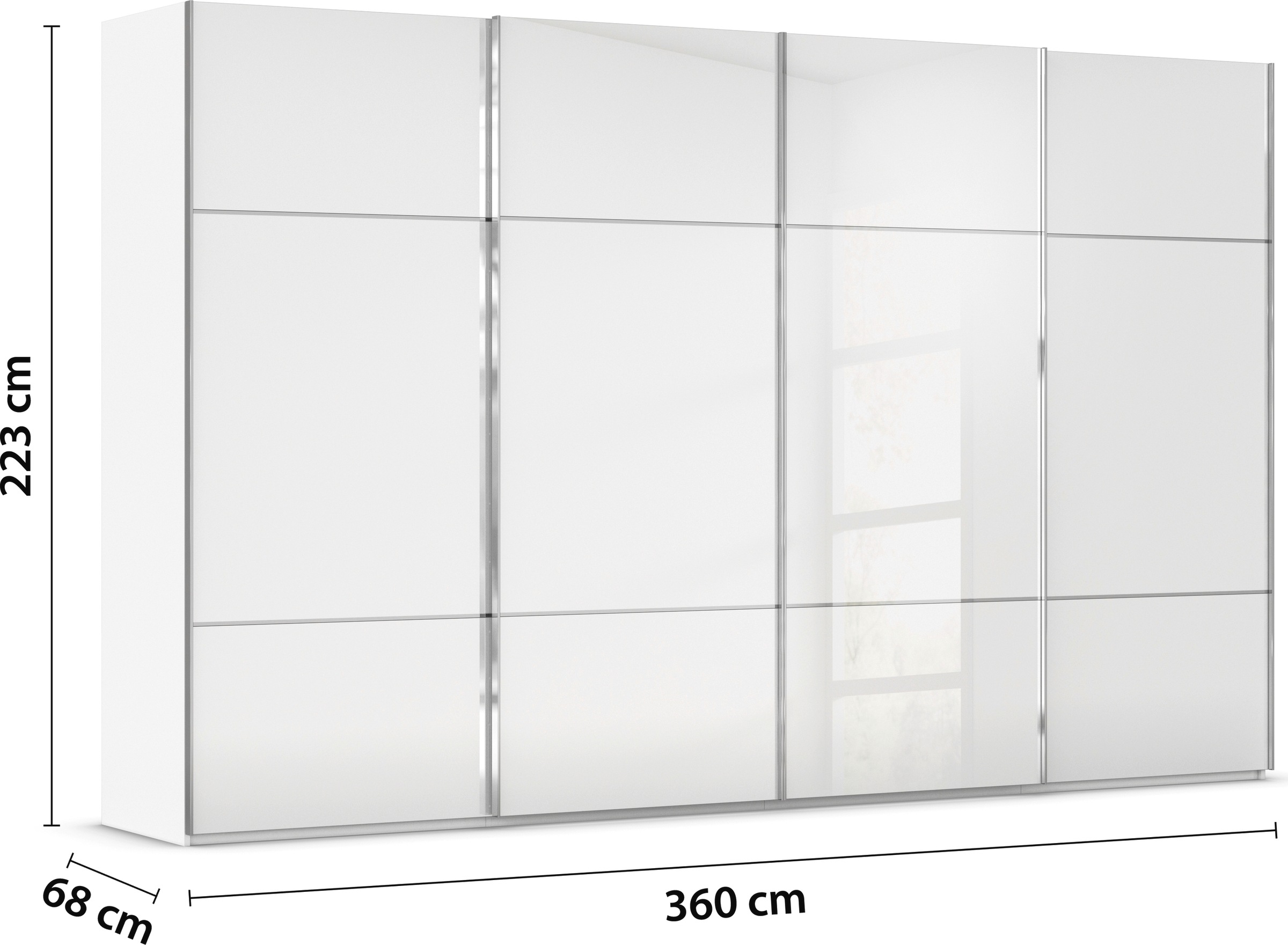 rauch Schwebetürenschrank »Kleiderschrank Schrank Garderobe Schlafzimmerschrank SCALE-TRIO«, edle dreigeteilte Front mit 2 Zierleisten Glasfront MADE IN GERMANY