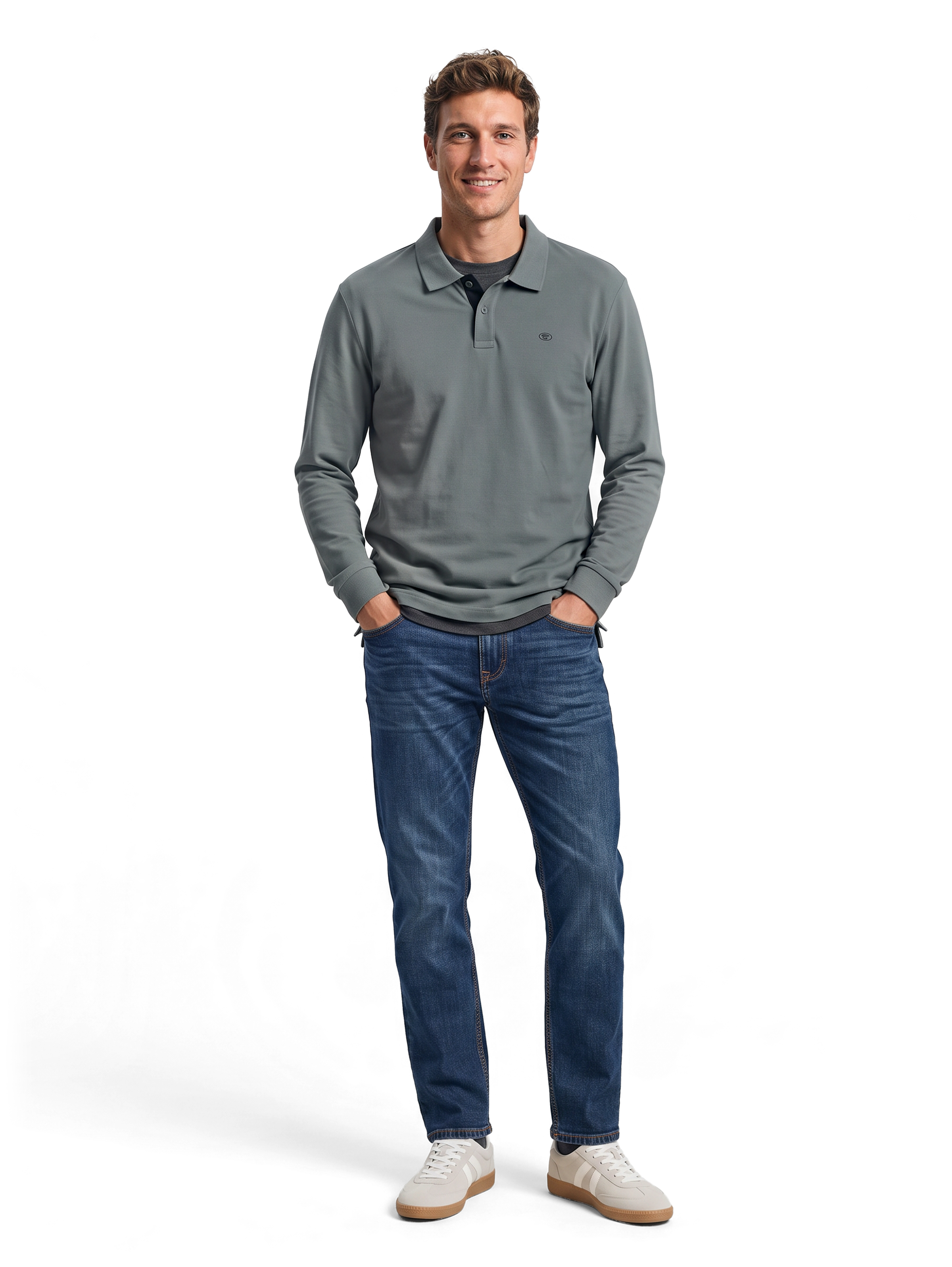 TOM TAILOR Langarm-Poloshirt mit Logo-Stickerei