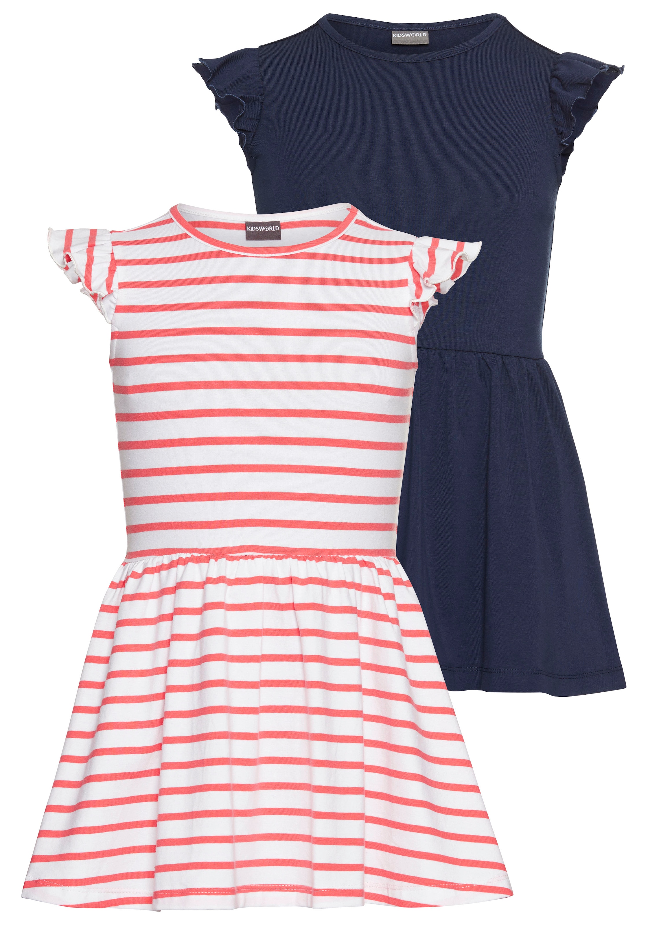 KIDSWORLD Jerseykleid »2er Pack Shirtkleider«, (Packung, 2 tlg.), 1x uni und 1x geringelt