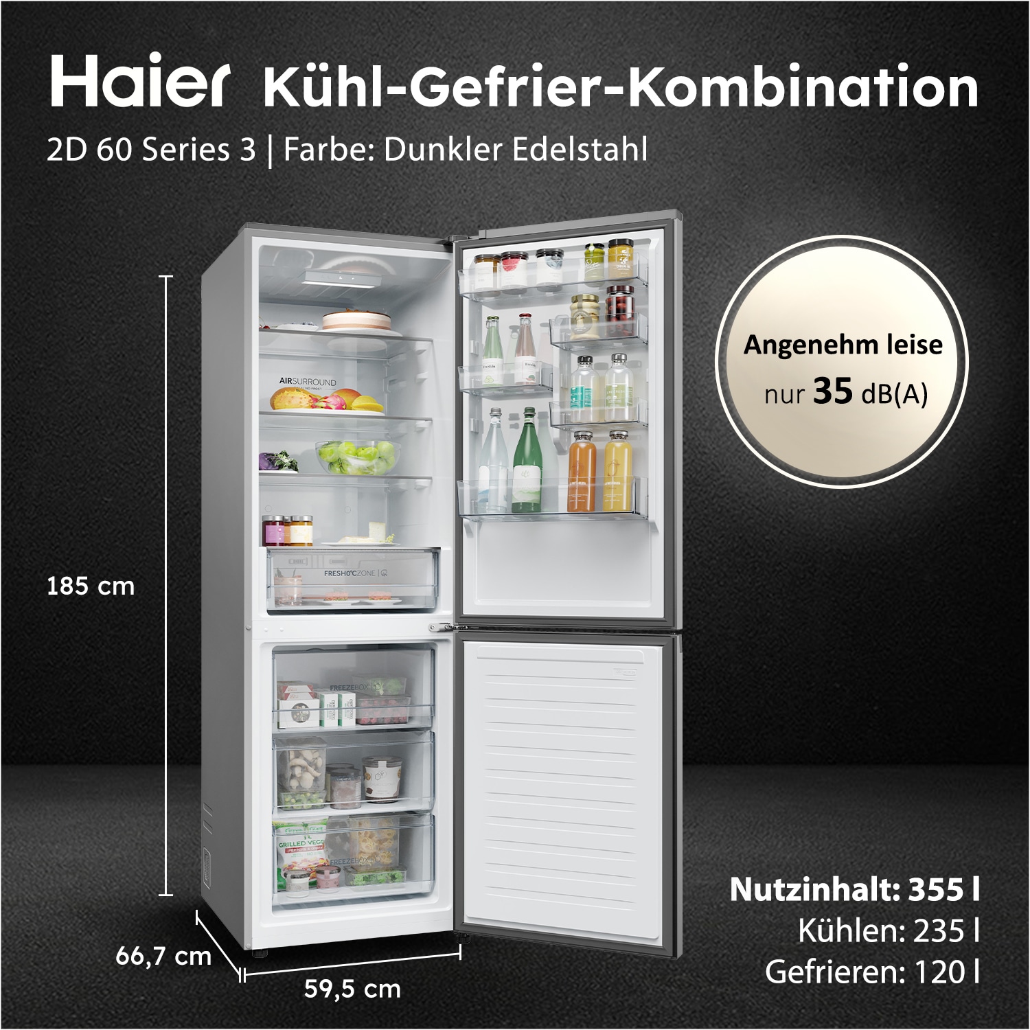 Haier Kühl-/Gefrierkombination »HDPR1618ANPD« 185 cm hoch 59,5 cm breit Energieeffizienzklasse A (Skala A bis G)