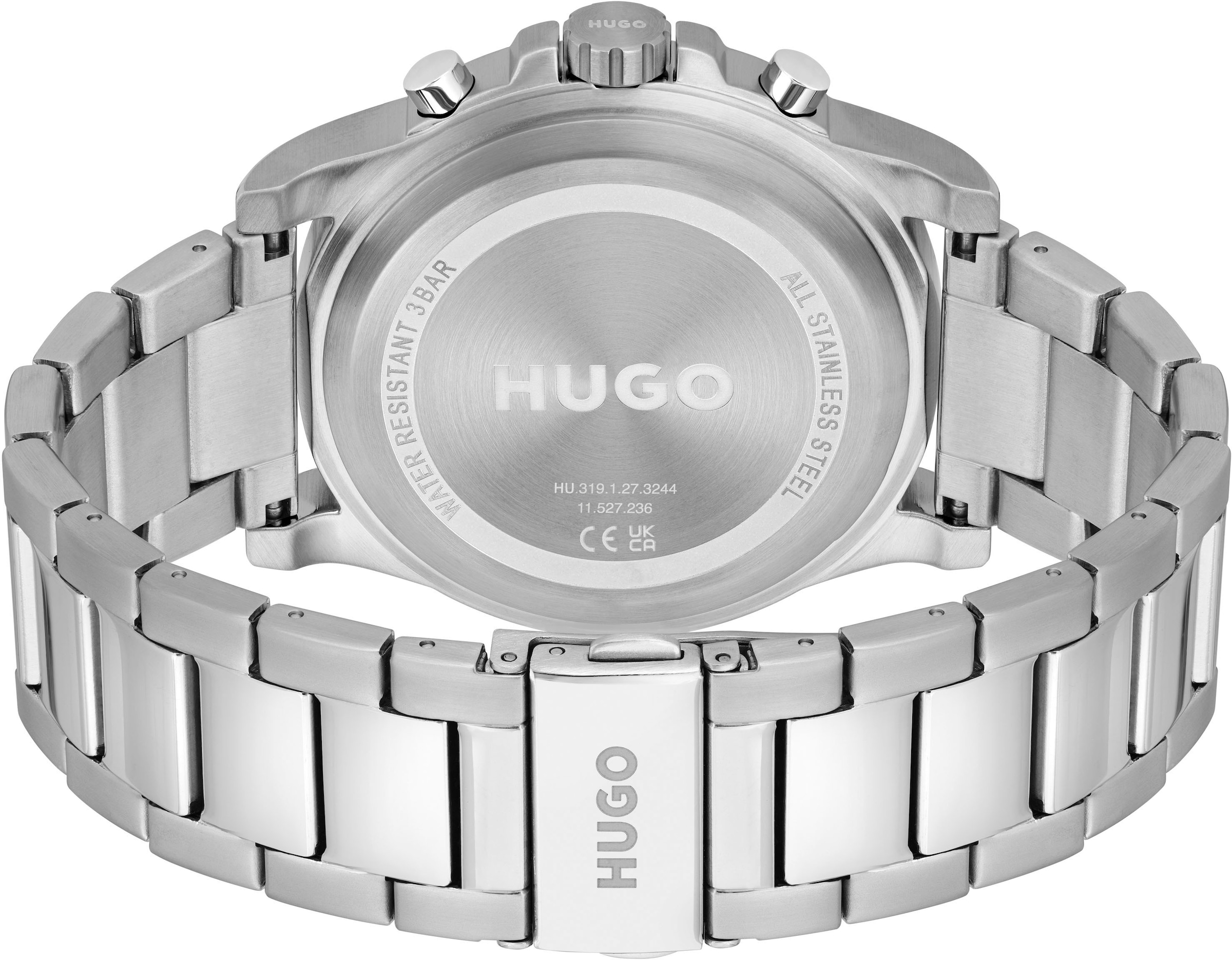 HUGO Multifunktionsuhr »#IMPRESS - FOR HIM«, Quarzuhr, Armbanduhr, Herrenuhr, Datum, Edelstahlarmband