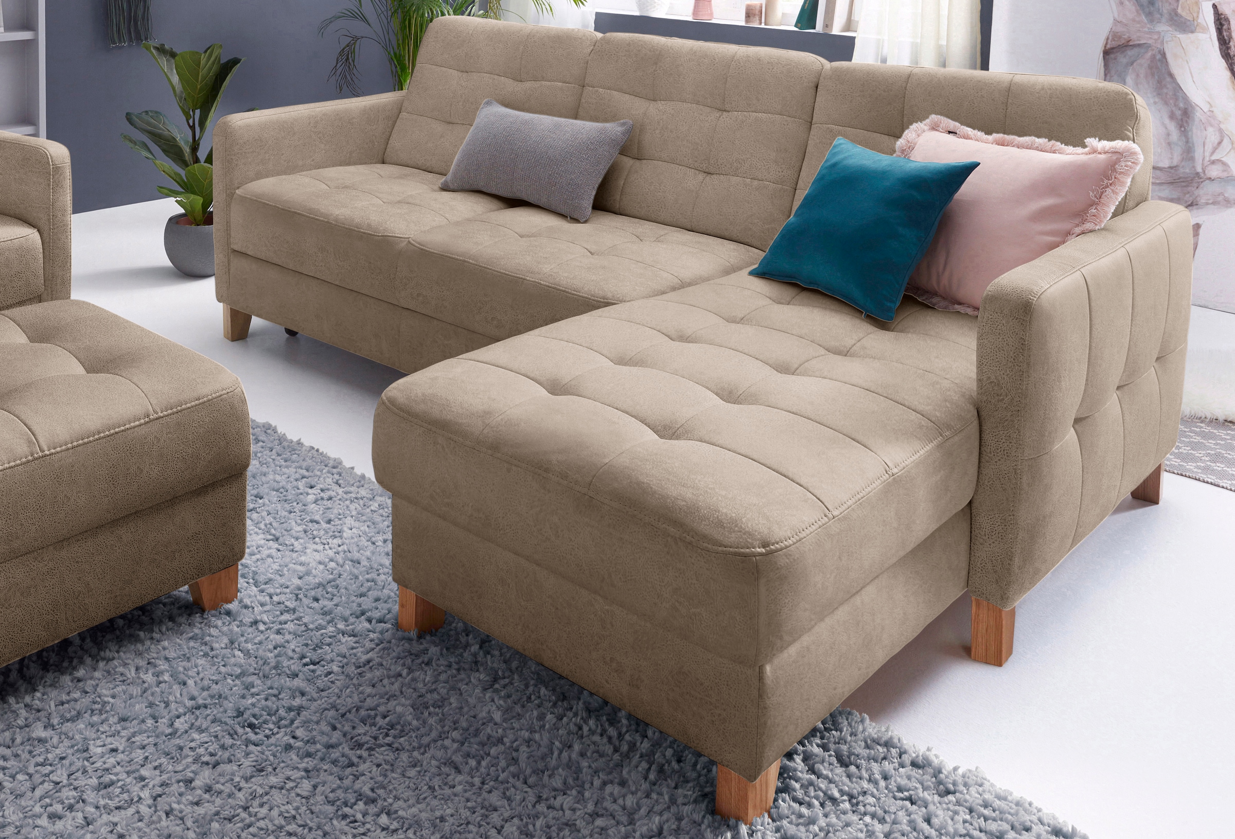 exxpo - sofa fashion Ecksofa »Elio, kompakt und komfortabel, bequem und zeitloses Design, L-Form«, wahlweise mit Bettfunktion