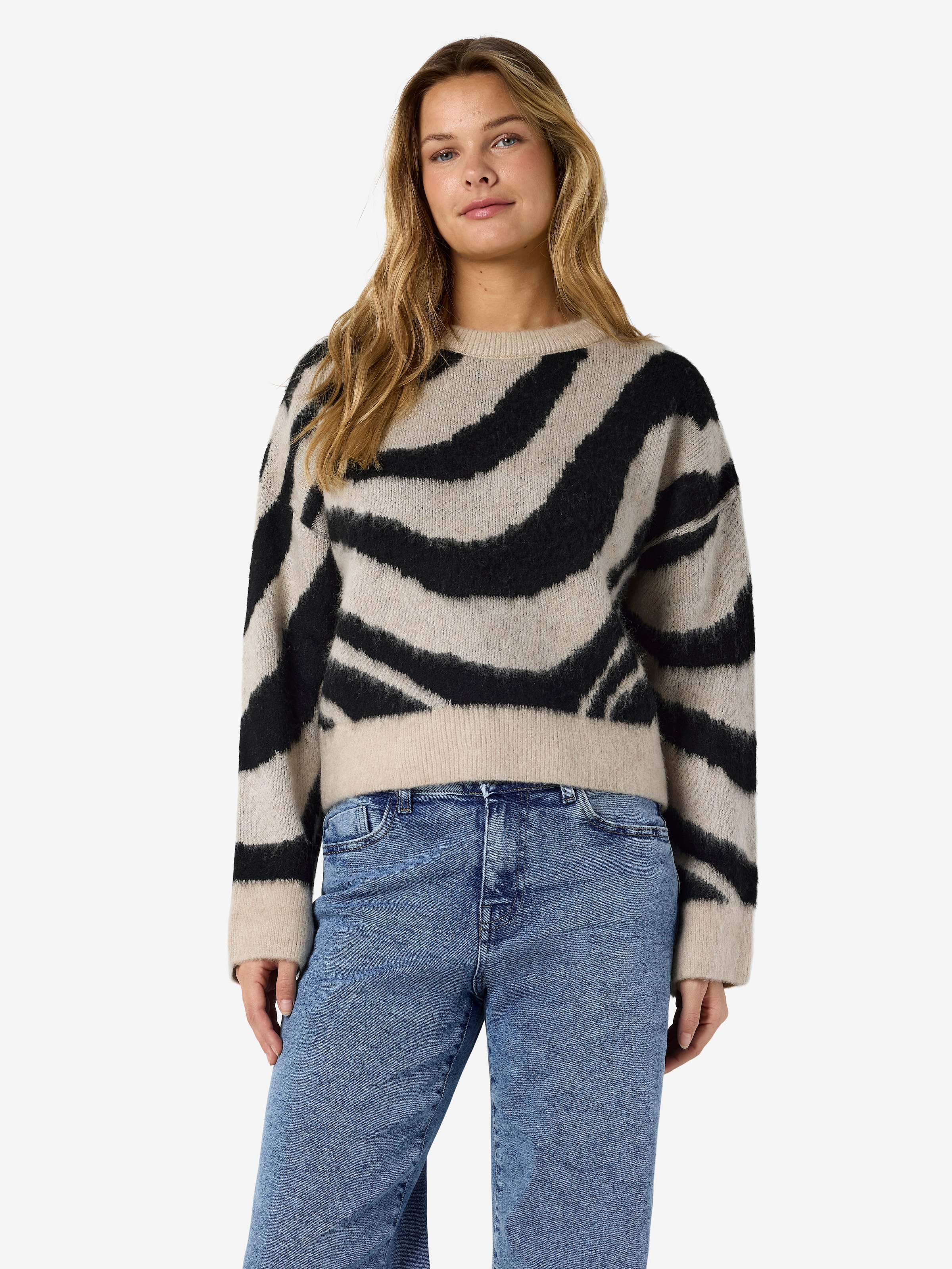 Noisy may Strickpullover »NMSOFF L/S O-NECK KNIT NOOS« Materialmix, regular fit