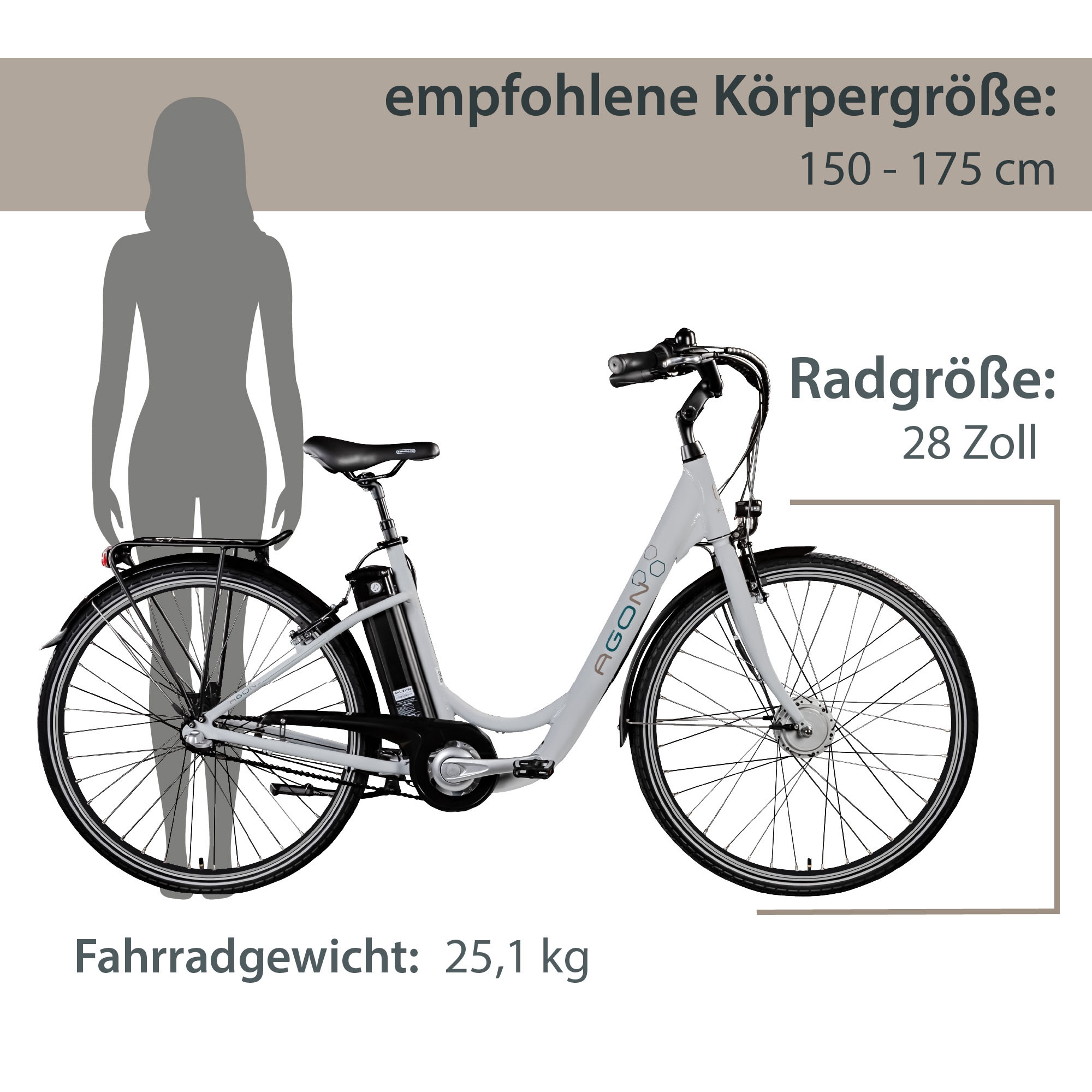 AGON E-Bike »Aurora«, 3 Gang, Frontmotor 250 W, Pedelec, Elektrofahrrad für Damen u. Herren