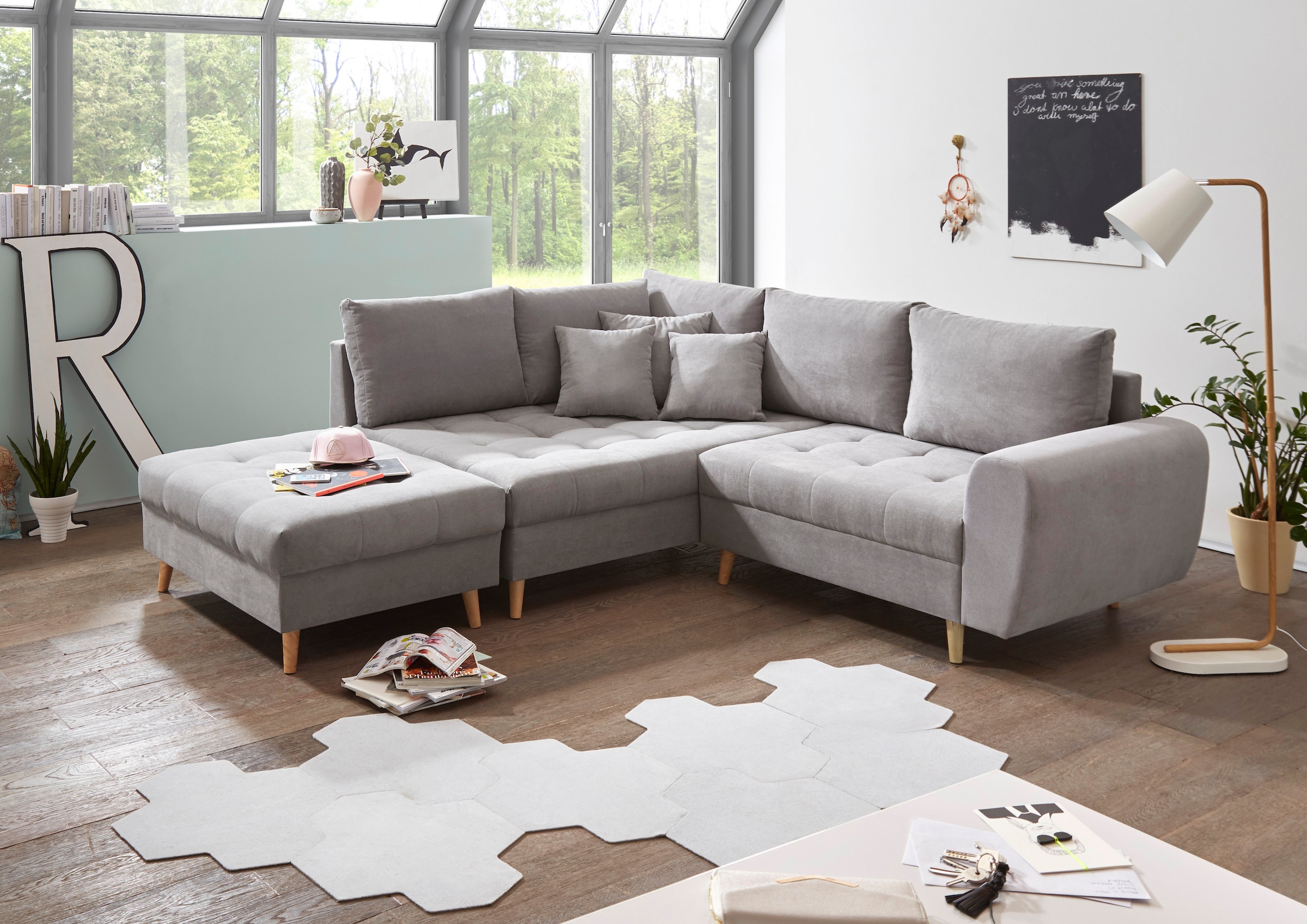 ED EXCITING DESIGN Ecksofa »Alice L-Form«, (Set), mit Hocker & 3 Zierkissen