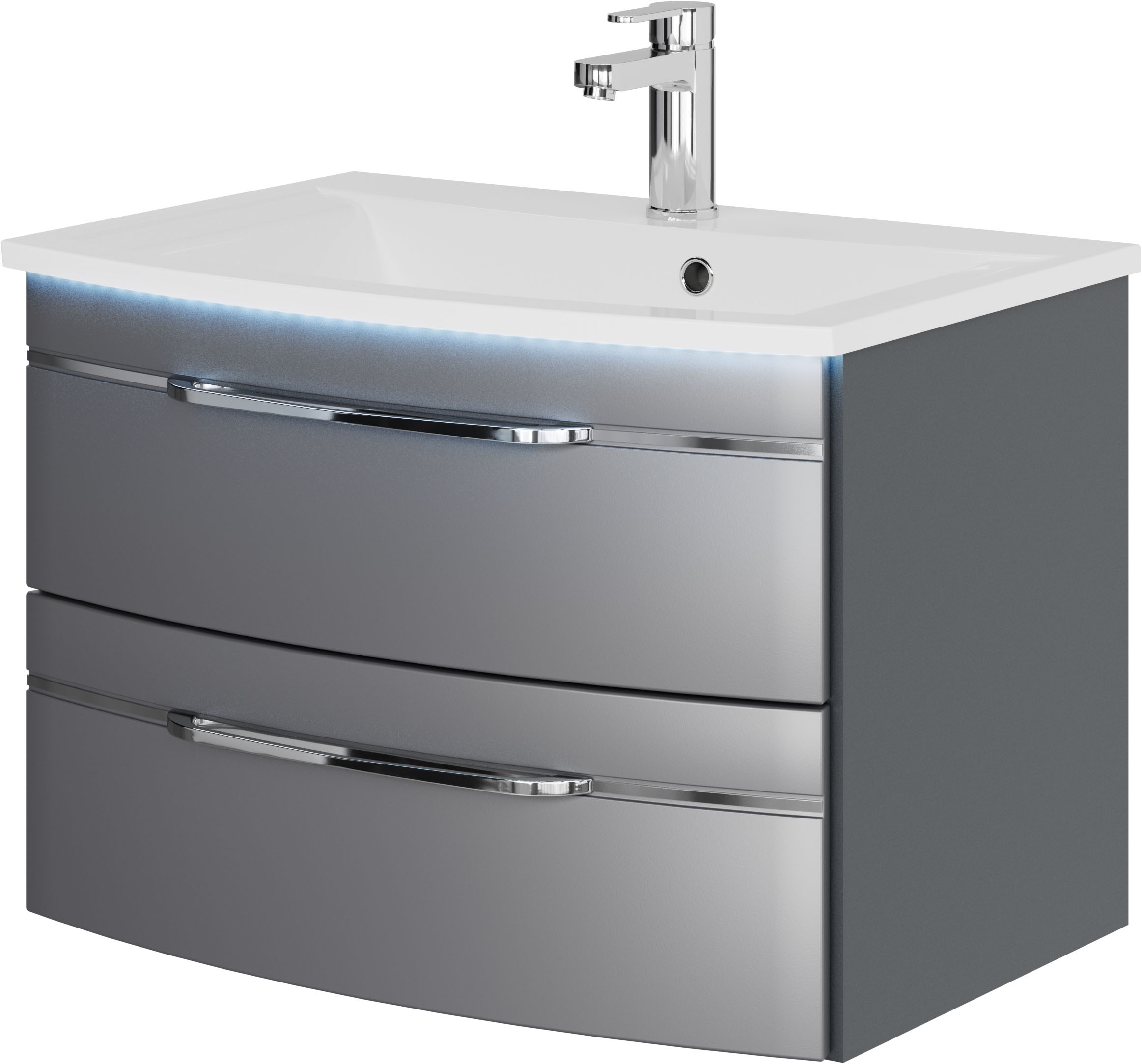 Saphir Badmöbel-Set »Serie 7045 2-teilig Mineralmarmor-Waschtisch mit LED-Spiegelschrank«, (Set, 2 St.), Badezimmer-Set 73,2 cm breit, inkl. Türdämpfer, 2 Türen, 2 Schubladen