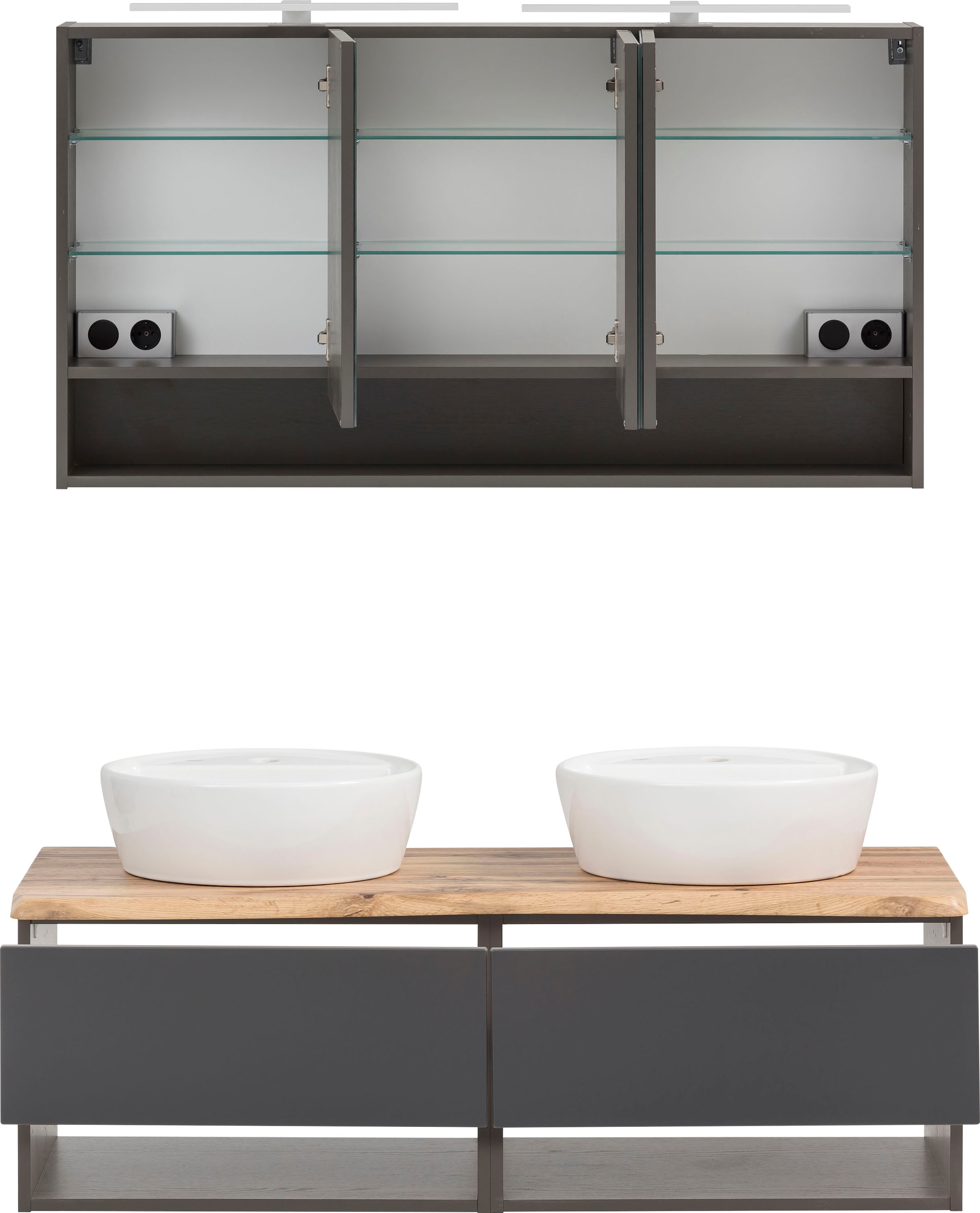 HELD MÖBEL Badmöbel-Set Spiegelschrank online St., Waschtisch), Baumkante Abdeckplatte mit kaufen »Stubach«, und (2