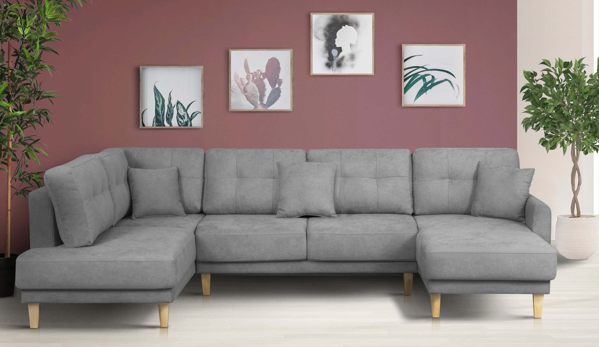 Home affaire Wohnlandschaft »TRIPLO U-Form wahlweise mit Schlaffunktion, B/T/H: 310/192/90 cm«, Schlafsofa, auch mit Bettkasten, Steppung im Rückenkissen