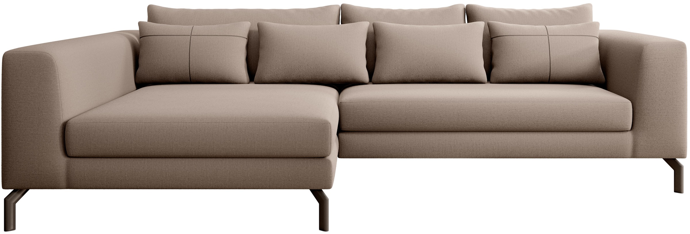 INOSIGN Ecksofa »Cross, mit softem Sitz, L-Form, wendbare Zierkissen, Breite 284 cm«, Couch mit vielen Kissen, stylische Kreuznaht, elegante Metallfüße