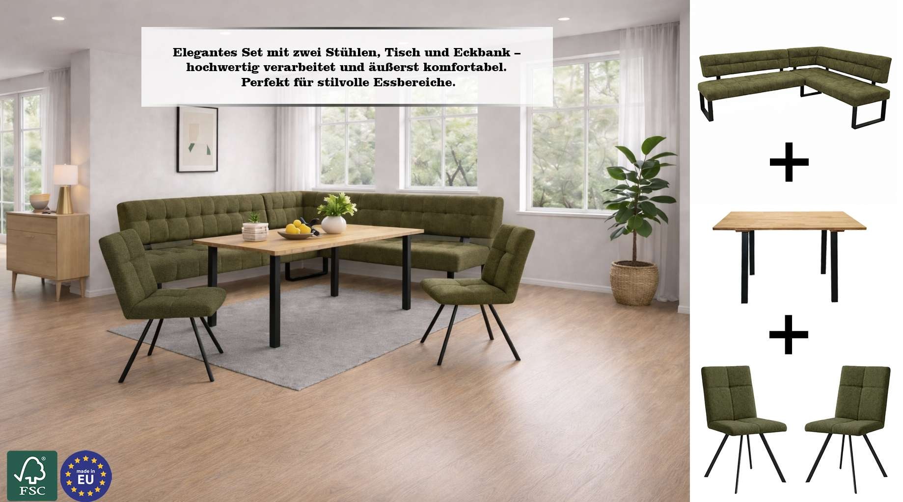 Home affaire Eckbank »Mia Küchenbank, Polsterbank, Esszimmerbank, 207x167 cm« Moderne Bank und  Farben, Sitzplatzanzahl: 5, Frei in Raum stellbar