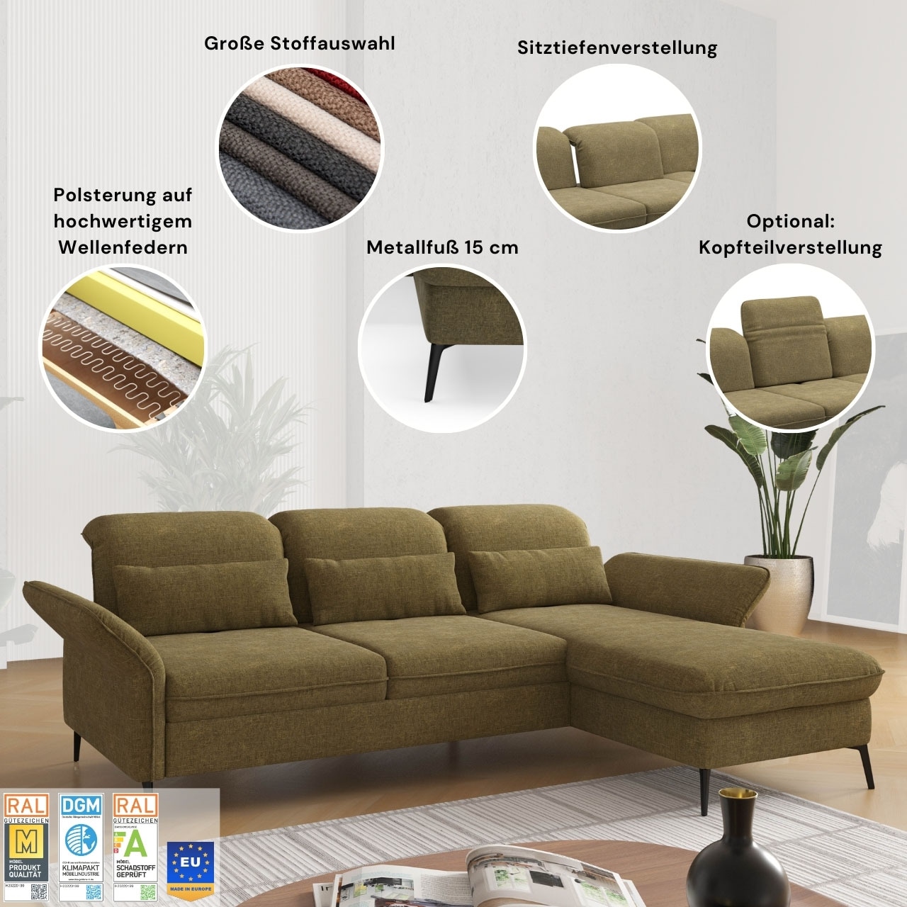 sit&more Wohnlandschaft »Emely«, mit Sitztiefenverstellung optional mit Bettfunktion und Bettkasten