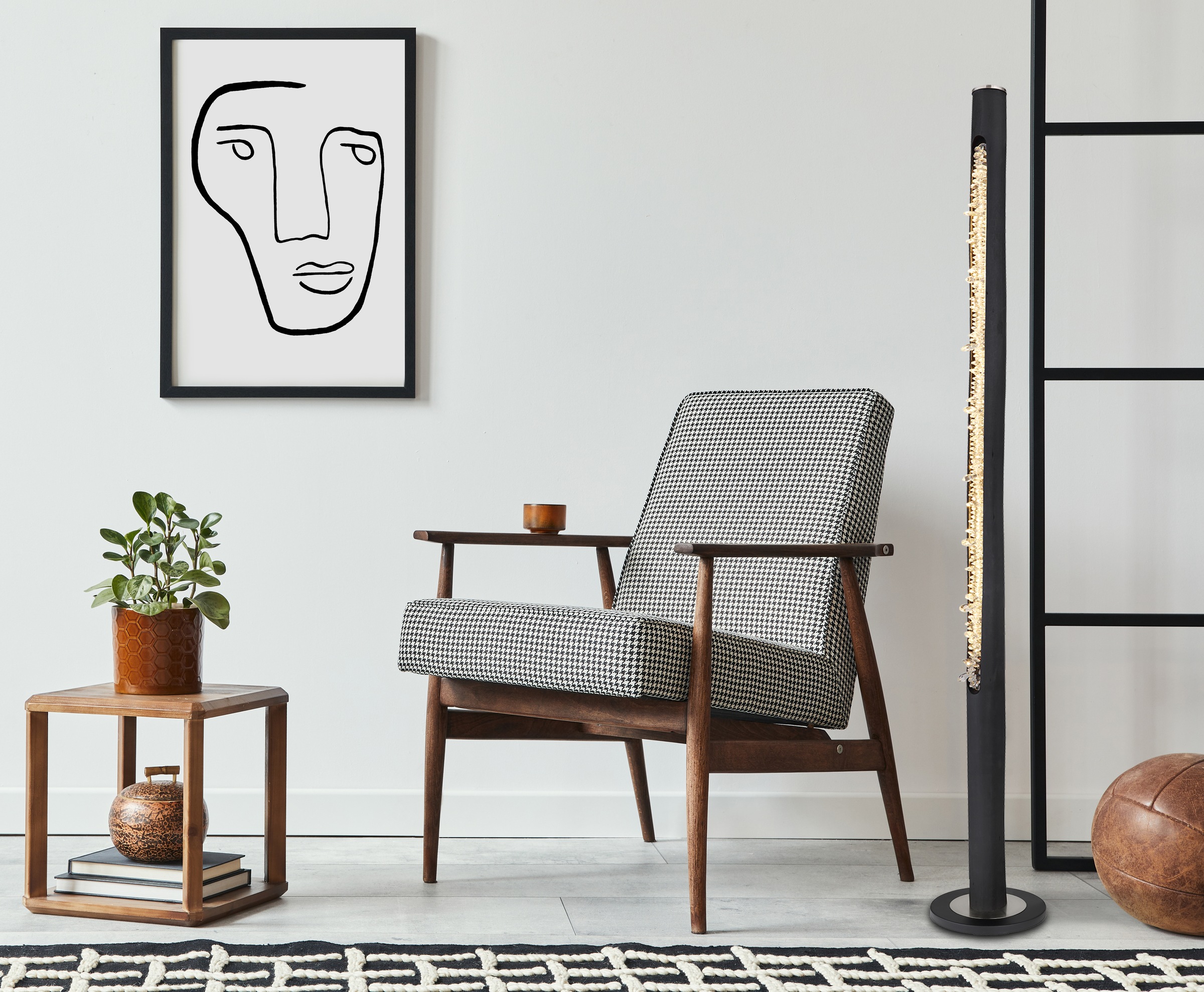 GLOBO LIGHTING Stehlampe »FELICITAS« LED-Modul 1 Stk. Warmweiß Schwarze Stehleuchte mit Holz schwarz, Acrylkristalle, dimmbar LED 20W