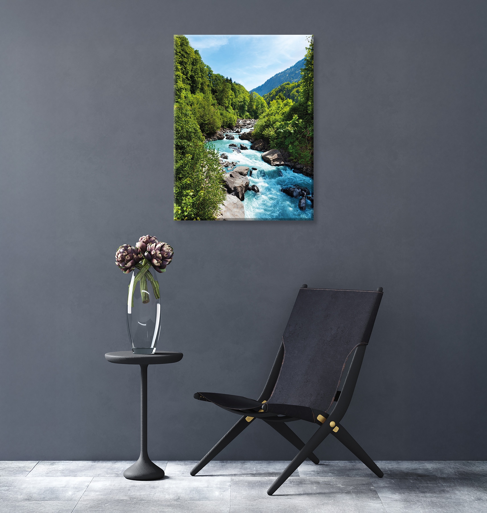 Bönninghoff Leinwandbild »Wandbild FLUSS 46x61 cm – Leinwandbild Keilrahmen Deko modern« Berge | Landschaft | Natur | Wald 1 Stk. tlg. auf Keilrahmen gespannt