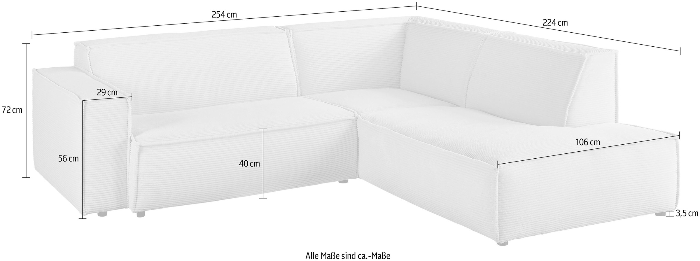 3C Candy Ecksofa »Matteo in elegant, kubischer Formensprache, bequem, L-Form«, mit auffälliger Kedernaht, Cord-Bezug, Lounge-Charakter