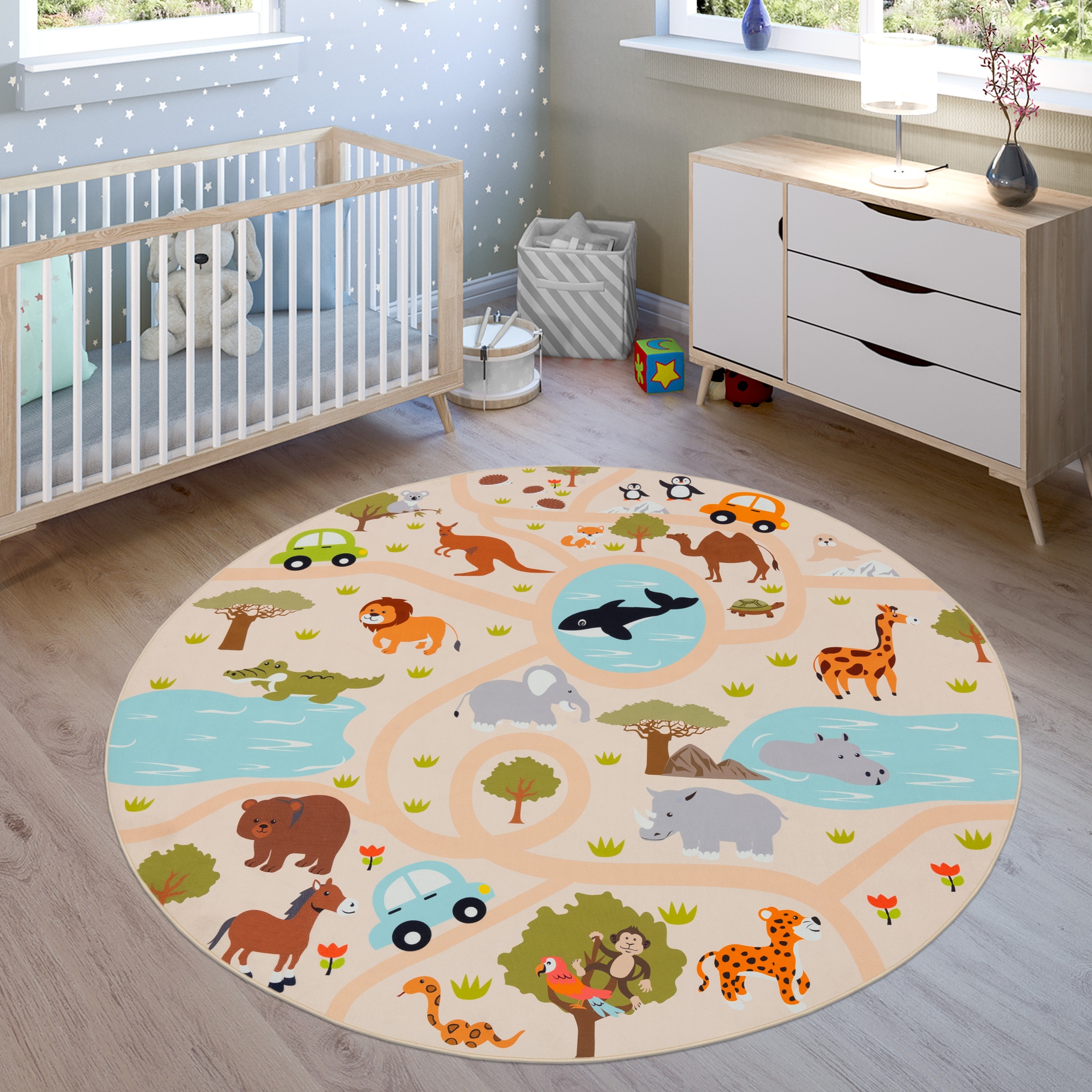 Paco Home Kinderteppich »Bino 580«, rund, 4 mm Höhe, Spielteppich, Motiv St günstig online kaufen