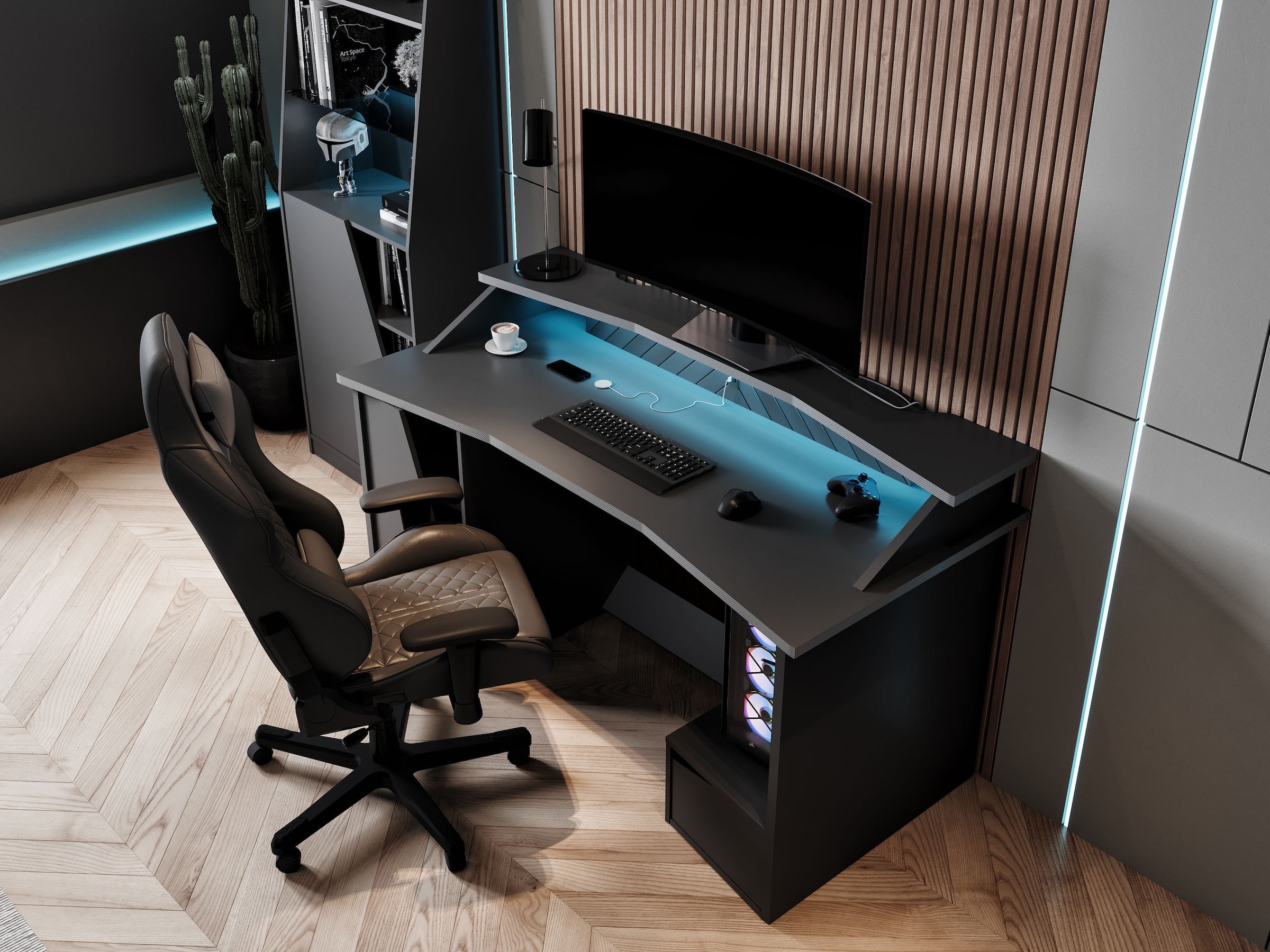 Demeyere GROUP Schreibtisch »Venom«, Gaming Schreibtisch Matt Schwarz mit 1 Headset-Halter