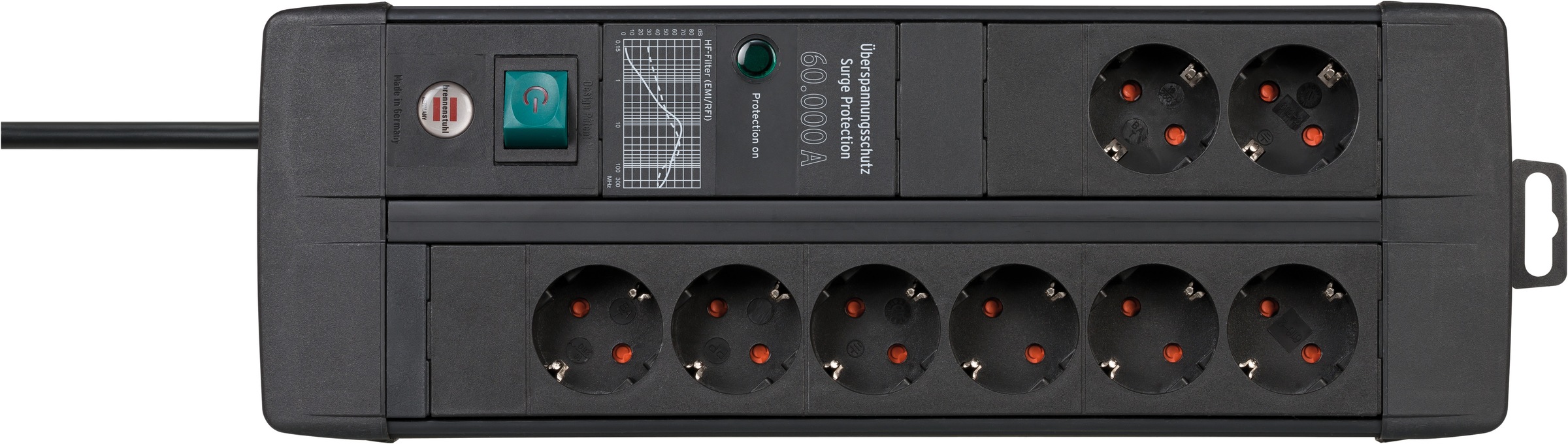 BRENNENSTUHL Steckdosenleiste »Premium-Line« 8-fach ( Kabellänge 3 m) mit Überspannungsschutz und Schalter Schwarz Mehrfachsteckdosenleisten mit...