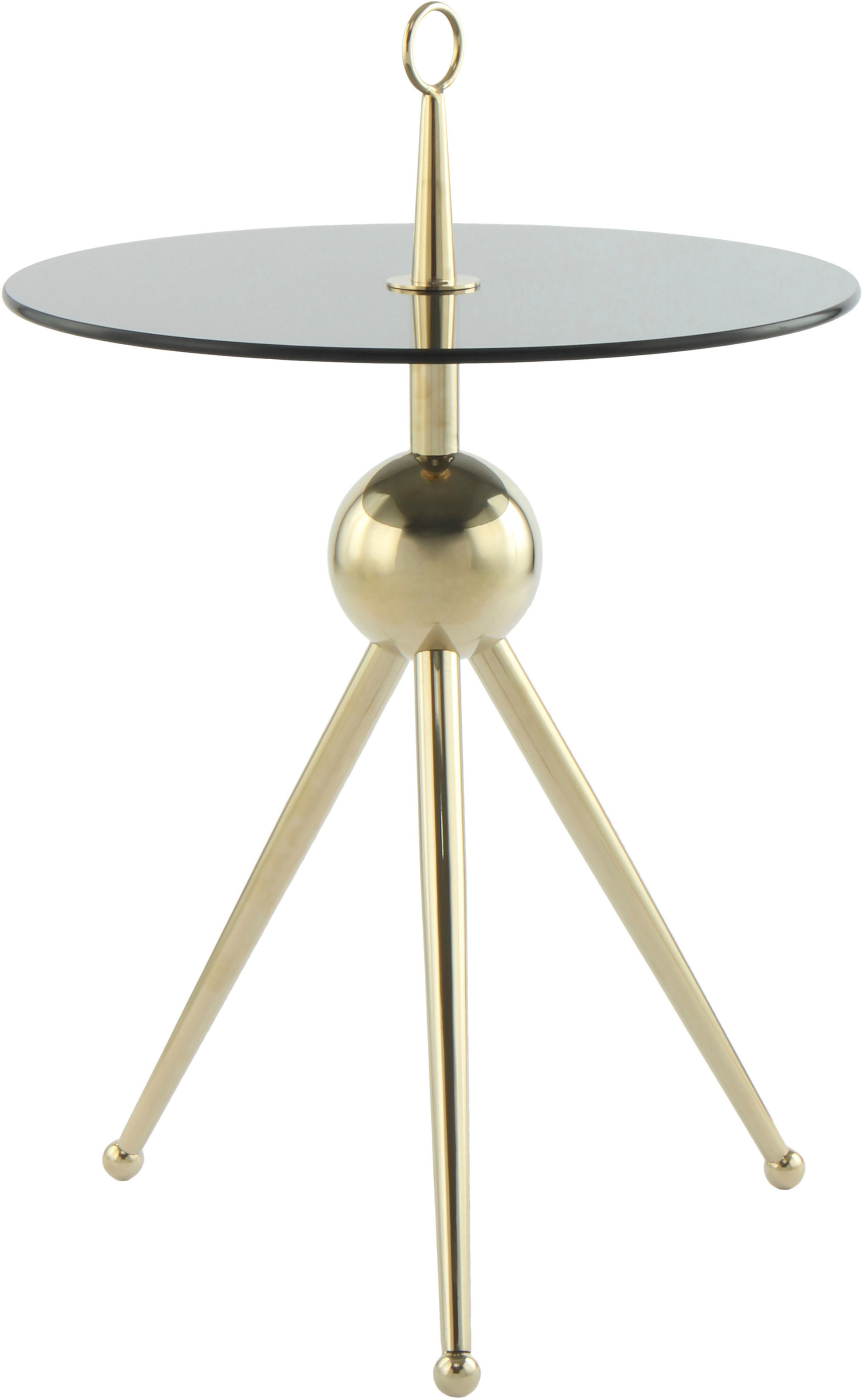 Kayoom Beistelltisch »Ontario 325, Runde Glasplatte aus Sicherheitsglas, 100% Edelstahl«, (1 St.), Minimalistisch, Gestell in Tripod-Design, mit Tragering