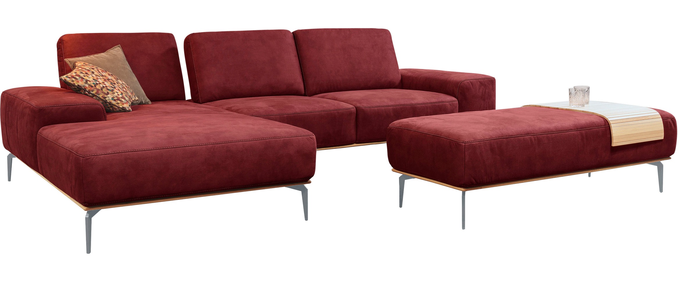 W.SCHILLIG Ecksofa »run, Designsofa mit tollem Sitzkomfort, bequem, L-Form«, mit elegantem Holzsockel, Füße in Silber matt, Breite 319 cm