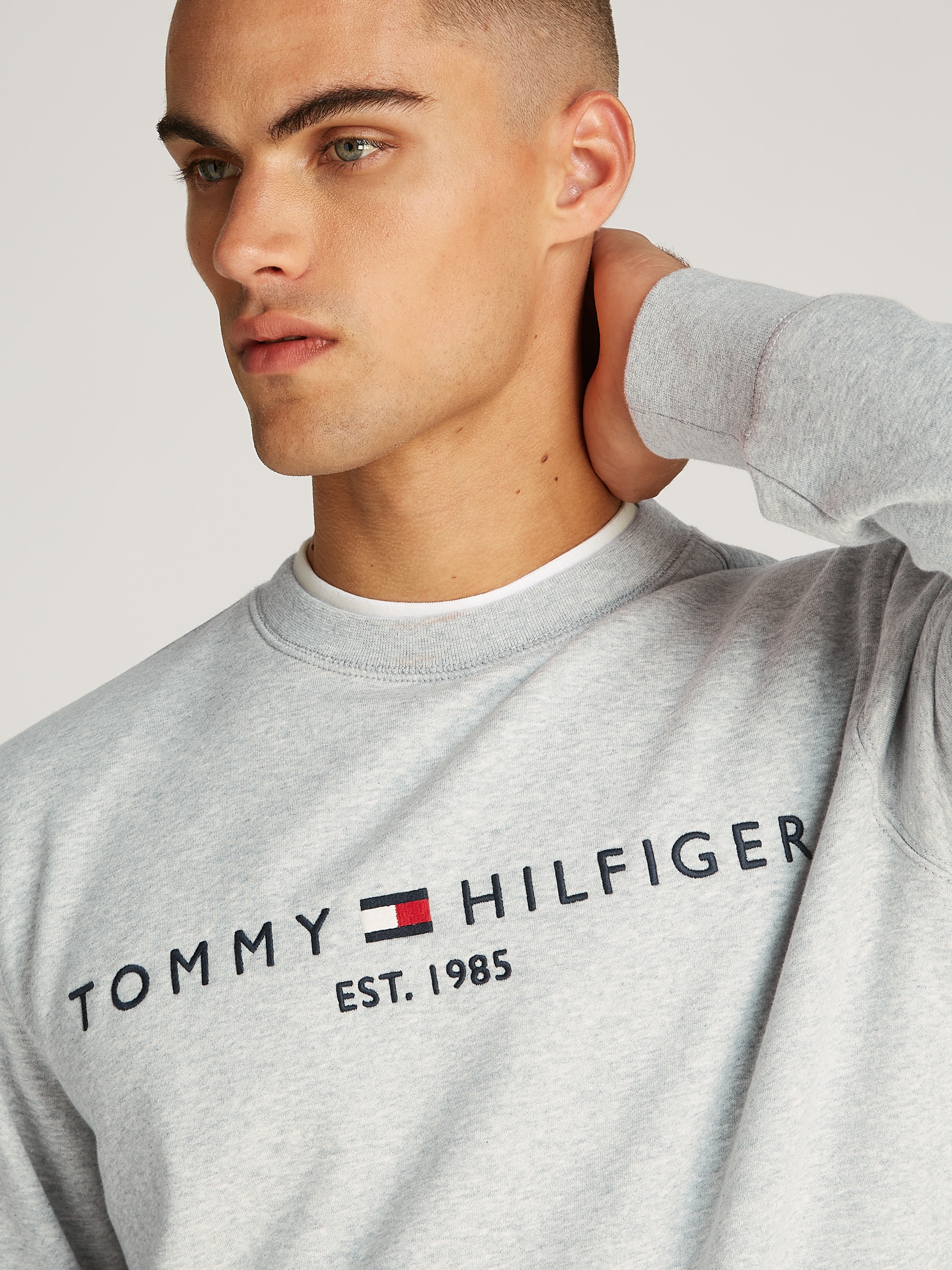 Tommy Hilfiger Sweatshirt »TOMMY LOGO SWEATSHIRT mit Rundhals und Stickerei« unifarben, casual, regular fit, Baumwollmix, Rundhals