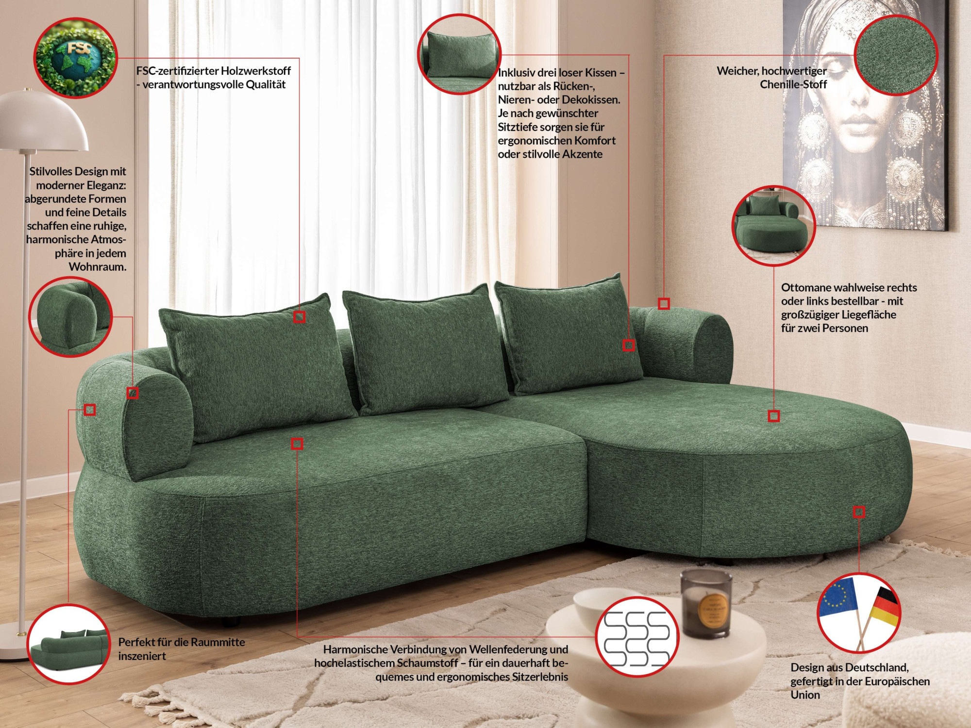 Home affaire Ecksofa »LUSSAC L-Form Design-Sofa mit Zierkissen, Maße B/T/H: 257/159/78 cm«, hoher Sitzkomfort und modernes Design, Sofa ohne Bettfunktion