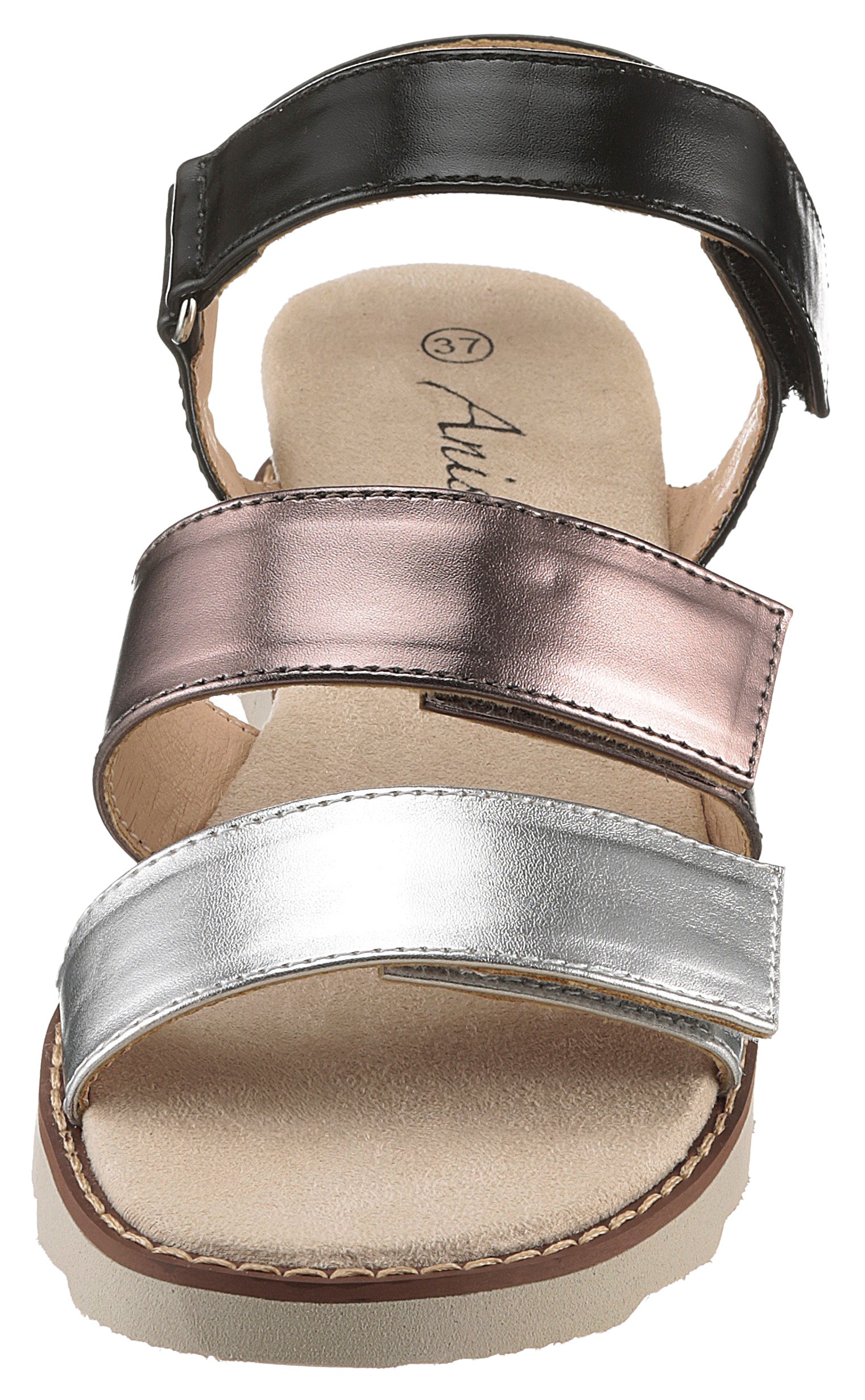 Aniston SHOES Keilsandalette  , Sandale, Sommerschuh, Klettschuh, Metallic-Optik - NEUE KOLLEKTION