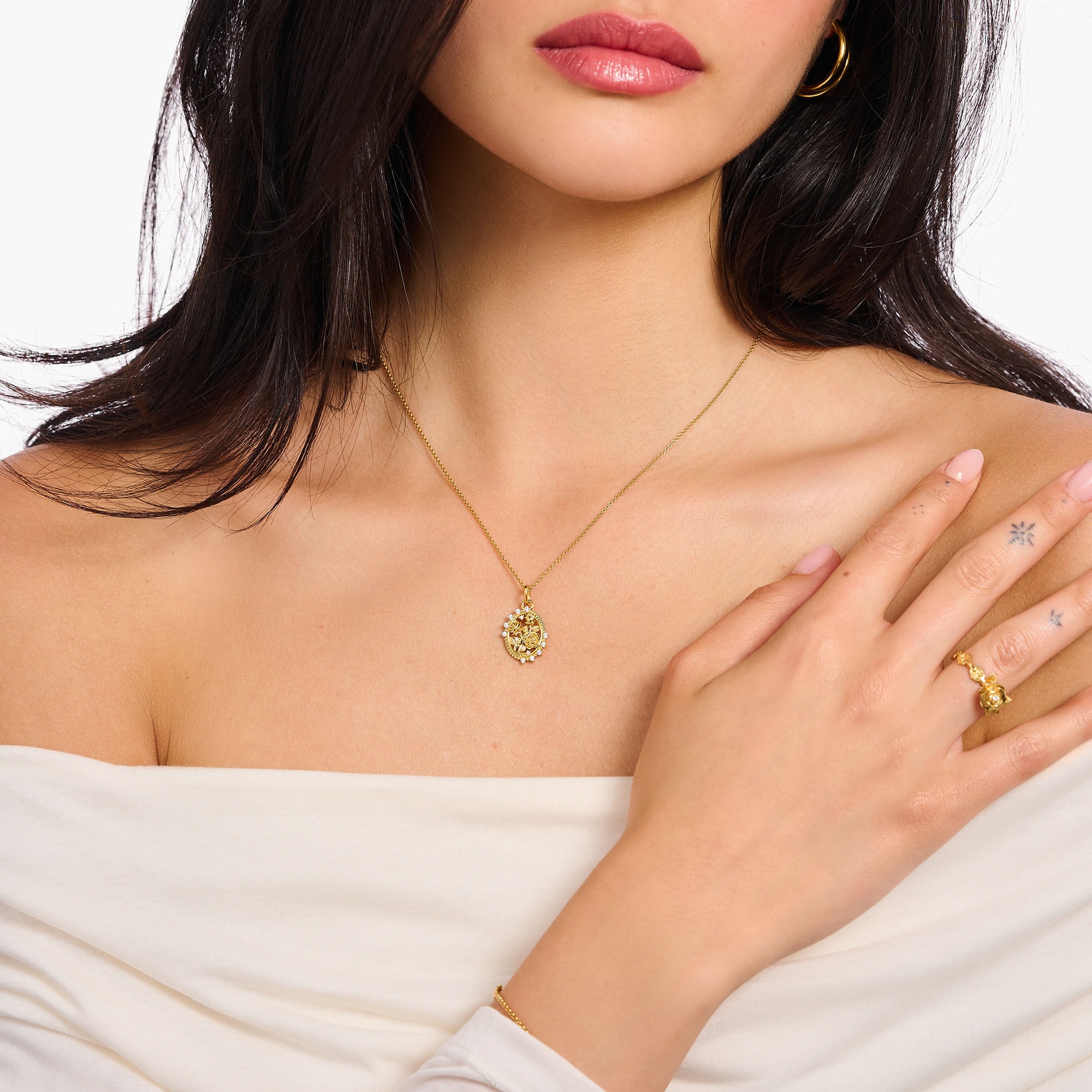 THOMAS SABO Kette mit Anhänger »Kette mit Anhänger Roses Romance« mit Zirkonia (synth.)