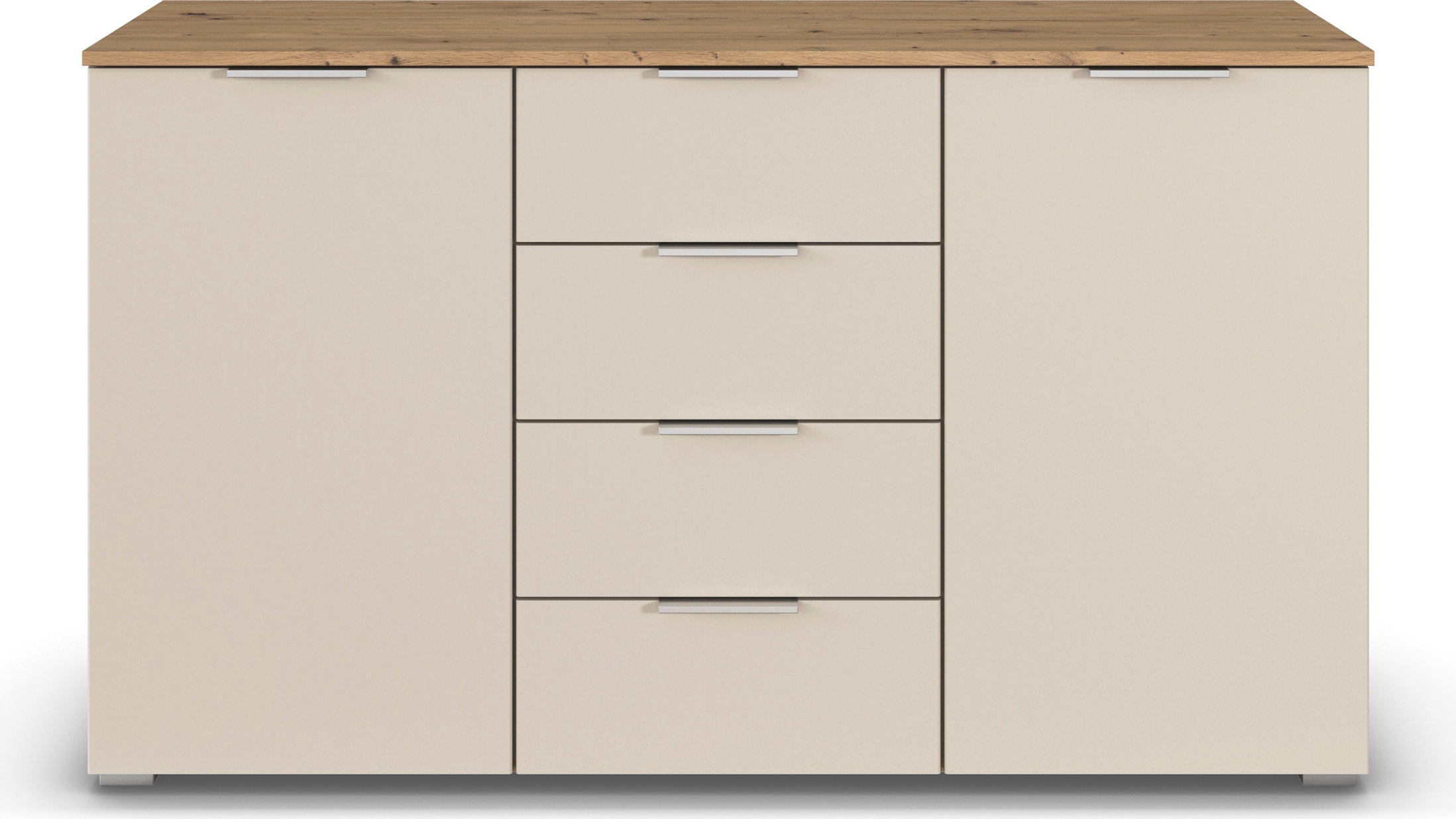 rauch Kombikommode »Sideboard Schubladenkommode AGORDO mit Dekor- oder Hochglanzfront«, (in zwei Griff-Farben), mit 4 Schubkästen und 2 Türen sowie Metallgriffen MADE IN GERMANY