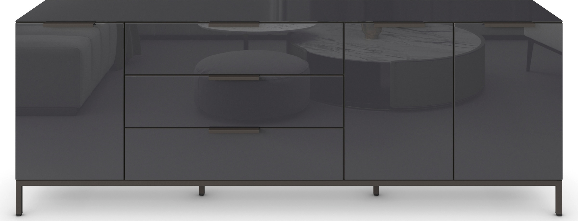 rauch Kombikommode »Kommode Türkommode Sideboard Kombikommode FLIPP mit Glasfront«, (Breite 200 cm mit 2 Einlegeböden), 3-türig, 3 Schubladen, Soft-Close-Funktion, Oberboden und Front Glas