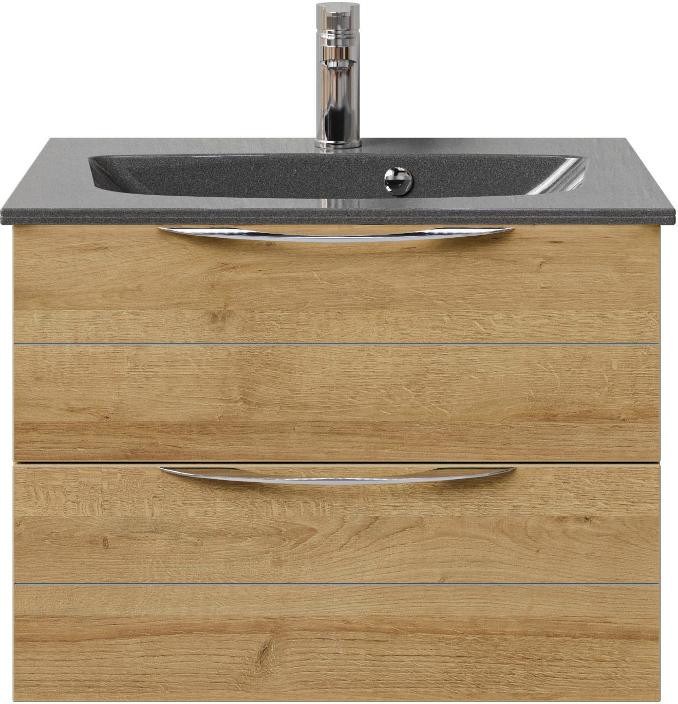 Saphir Badmöbel-Set »Serie 6025 2-teilig Mineralmarmor-Waschtisch mit LED-Spiegelschrank«, (2 St.), Waschplatz 67 cm breit, 2 Schubladen, 2 Spiegel-Türen, inkl Türdämpfer