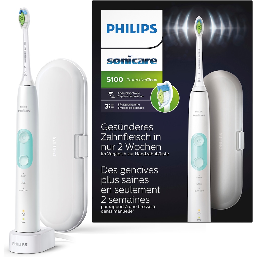 Philips Sonicare Elektrische Zahnbürste »ProtectiveClean 5100«, 1 St. Aufsteckbürsten, Schallzahnbürste, Drucksensor, 3 Programme