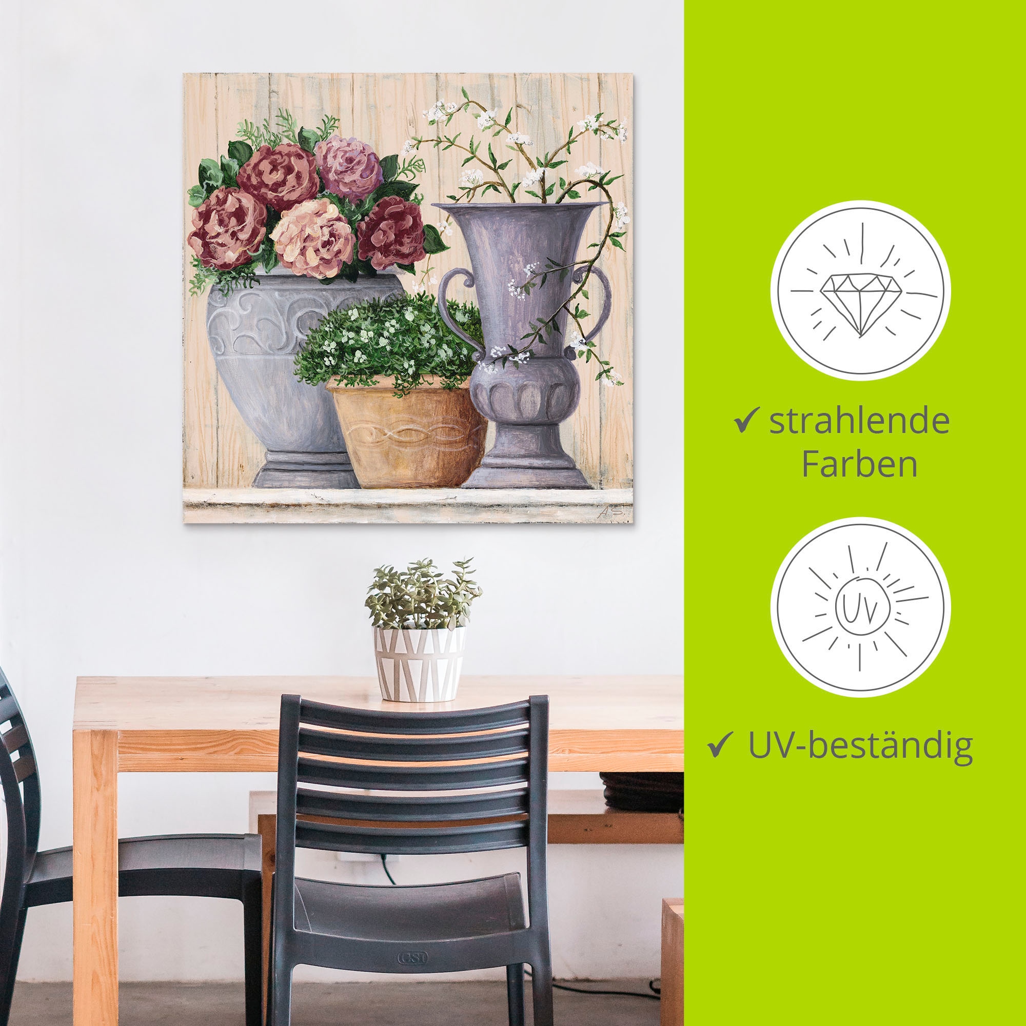 Artland Wandbild »Antike Blumen_hell«, Vasen & Töpfe, (1 St.), als Alubild, Outdoorbild, Leinwandbild, Poster, Wandaufkleber