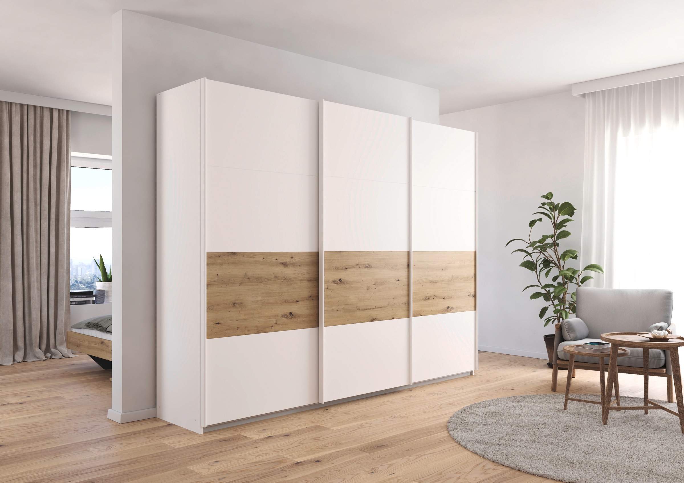 rauch Schwebetürenschrank »Schwebetürenschrank Kleiderschrank Schrank Garderobe CORTONA«, inkl. Inneneinteilung, 2 Stoffboxen und zusätzlichen Einlegeböden