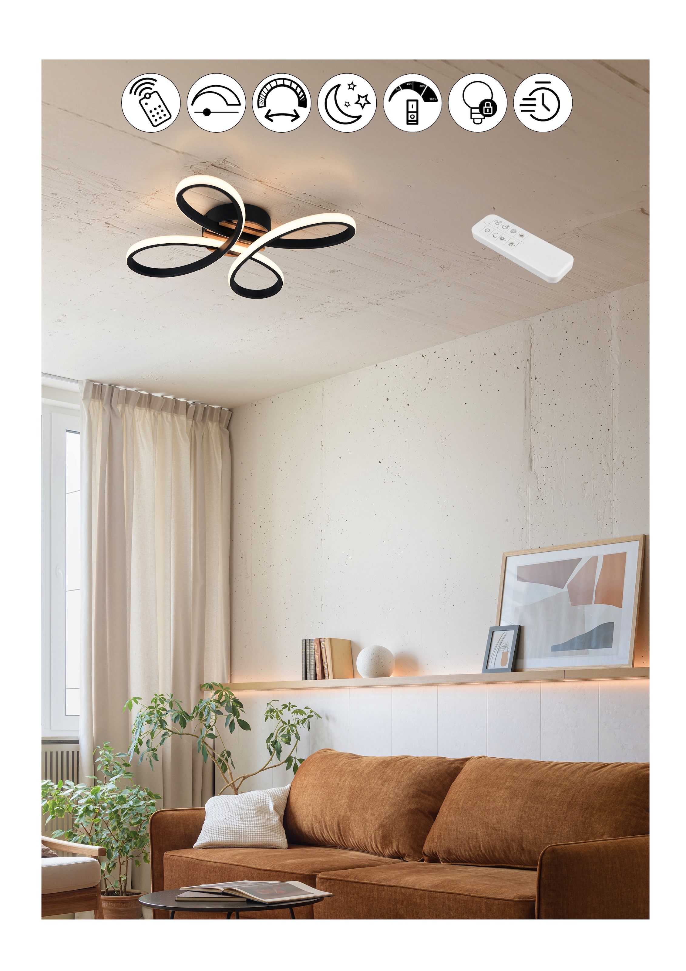 andas LED Deckenleuchte »Unnestad, Deckenlampe mit Fernbedienung dimmbar Na günstig online kaufen
