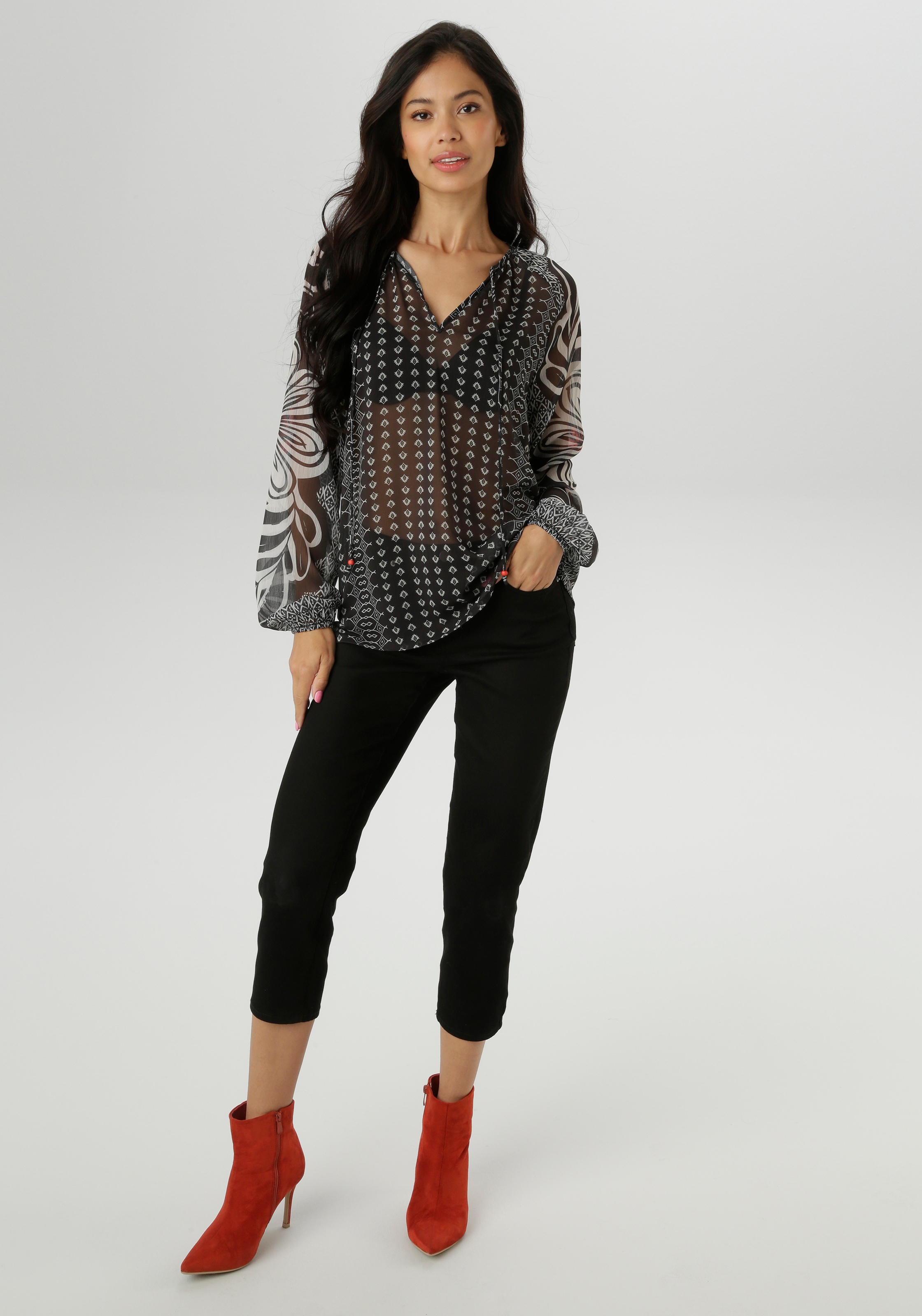Aniston SELECTED Chiffonbluse, aus transparentem Chiffon - NEUE KOLLEKTION