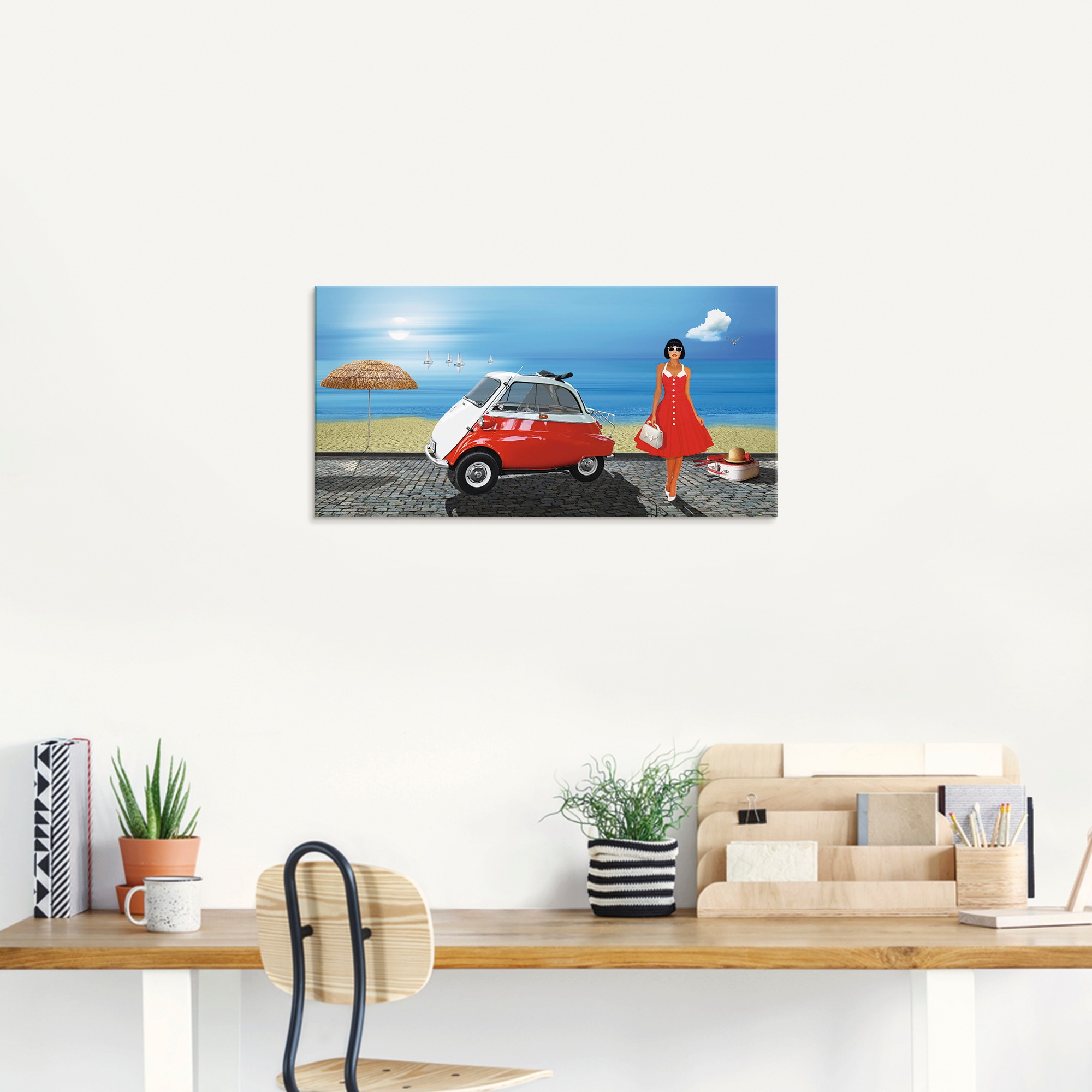Artland Glasbild »Urlaub in den 60er Jahren«, Frau, (1 St.), in verschiedenen Größen