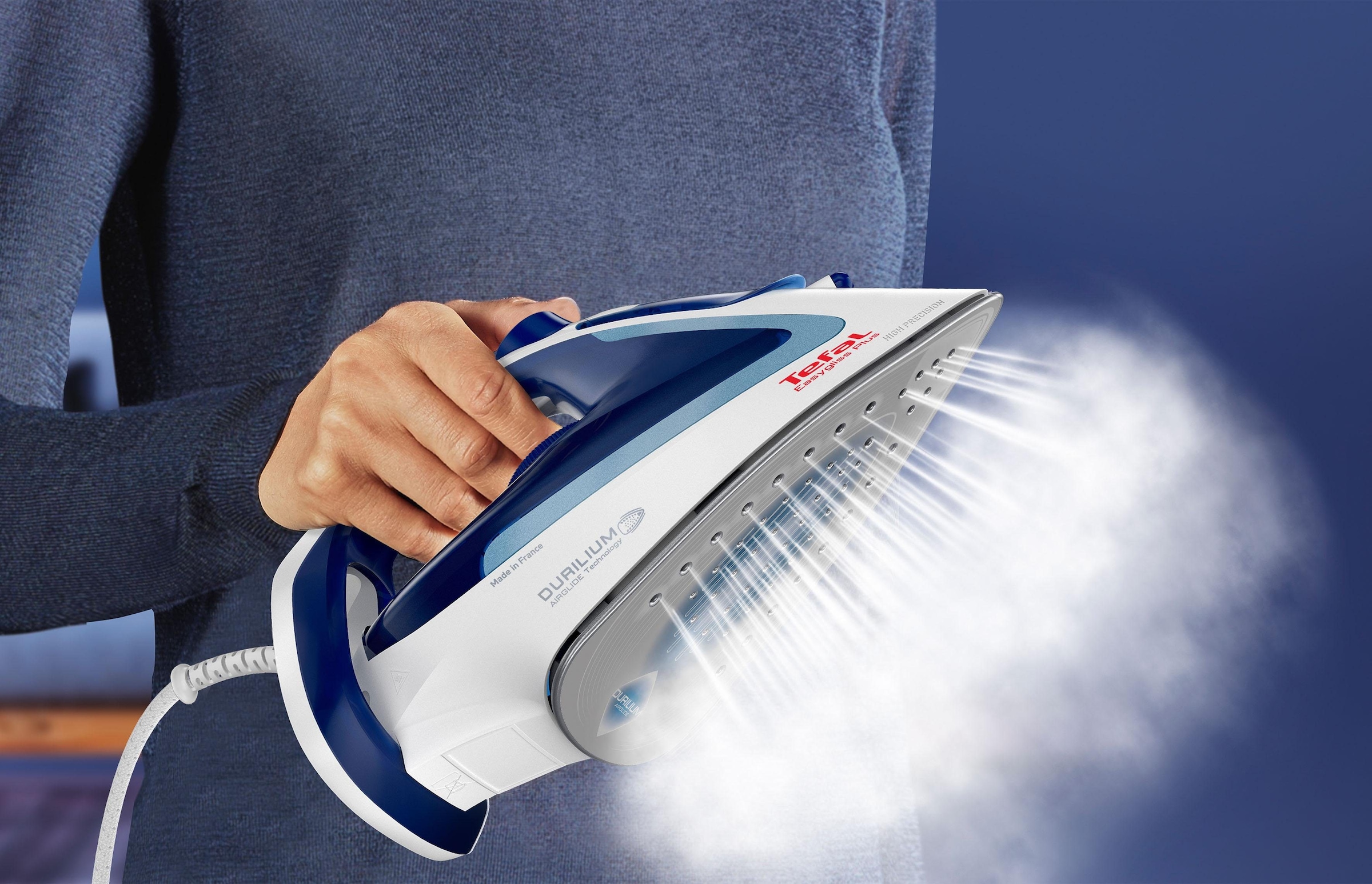 Tefal Dampfbügeleisen »Easygliss, 2500 Watt, Dampfstoß 220 g/Min., Wassertank 270 ml,«, 2500 W, Durilium Airglide Bügelsohle, schnelles Aufheizen, blau/weiß, FV5736